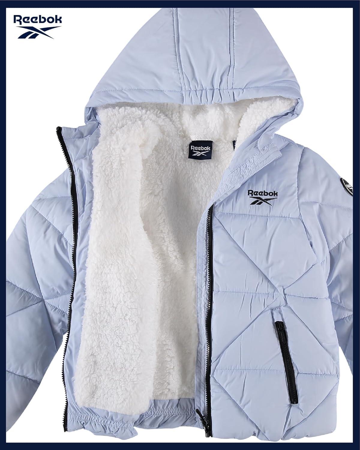 imageReebok Girls Winter Coat  Heavyweight Quilted Sherpa Fur Lined Cropped Parka Puffer Jacket  Warm Winter Coats for GirlsHaze Blue