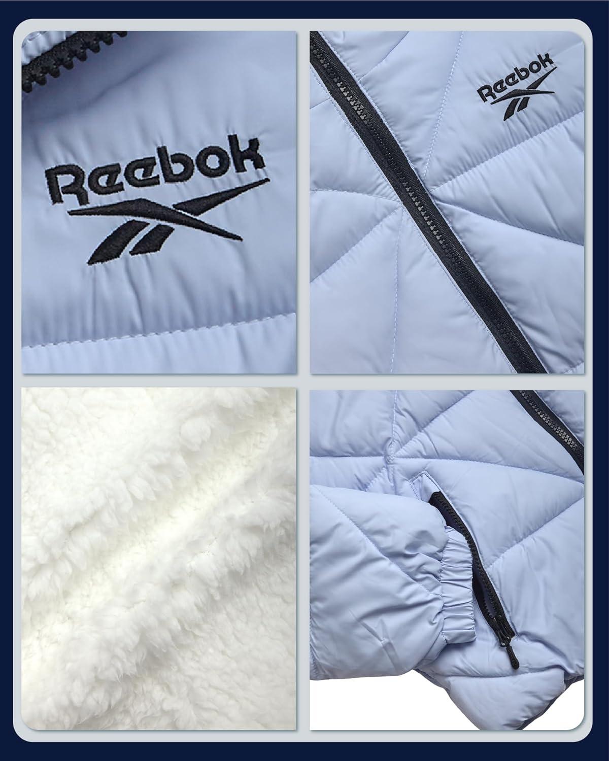 imageReebok Girls Winter Coat  Heavyweight Quilted Sherpa Fur Lined Cropped Parka Puffer Jacket  Warm Winter Coats for GirlsHaze Blue