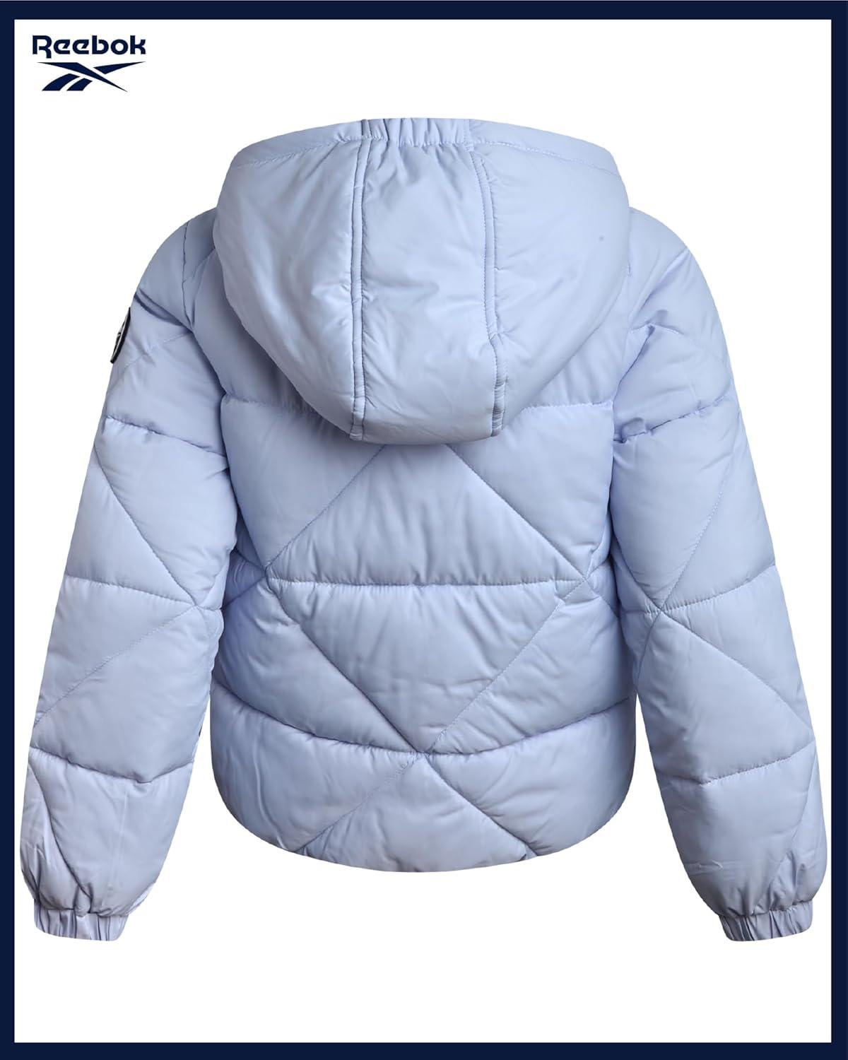 imageReebok Girls Winter Coat  Heavyweight Quilted Sherpa Fur Lined Cropped Parka Puffer Jacket  Warm Winter Coats for GirlsHaze Blue