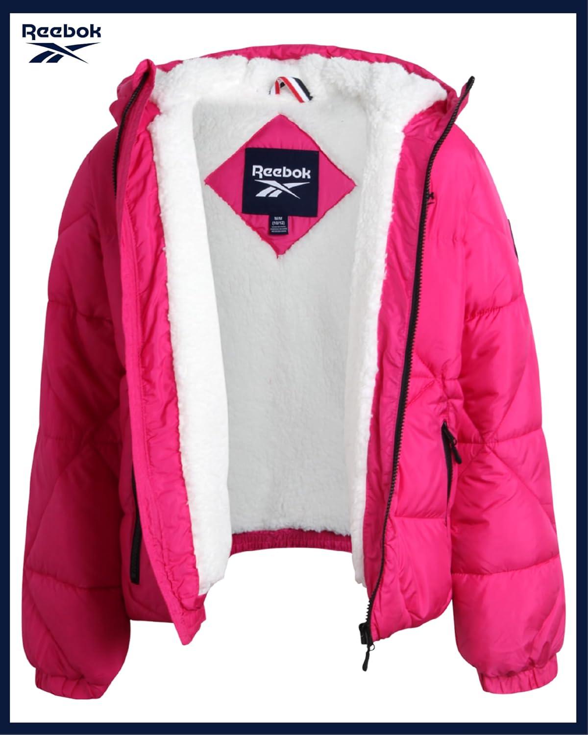 imageReebok Girls Winter Coat  Heavyweight Quilted Sherpa Fur Lined Cropped Parka Puffer Jacket  Warm Winter Coats for GirlsProud Pink