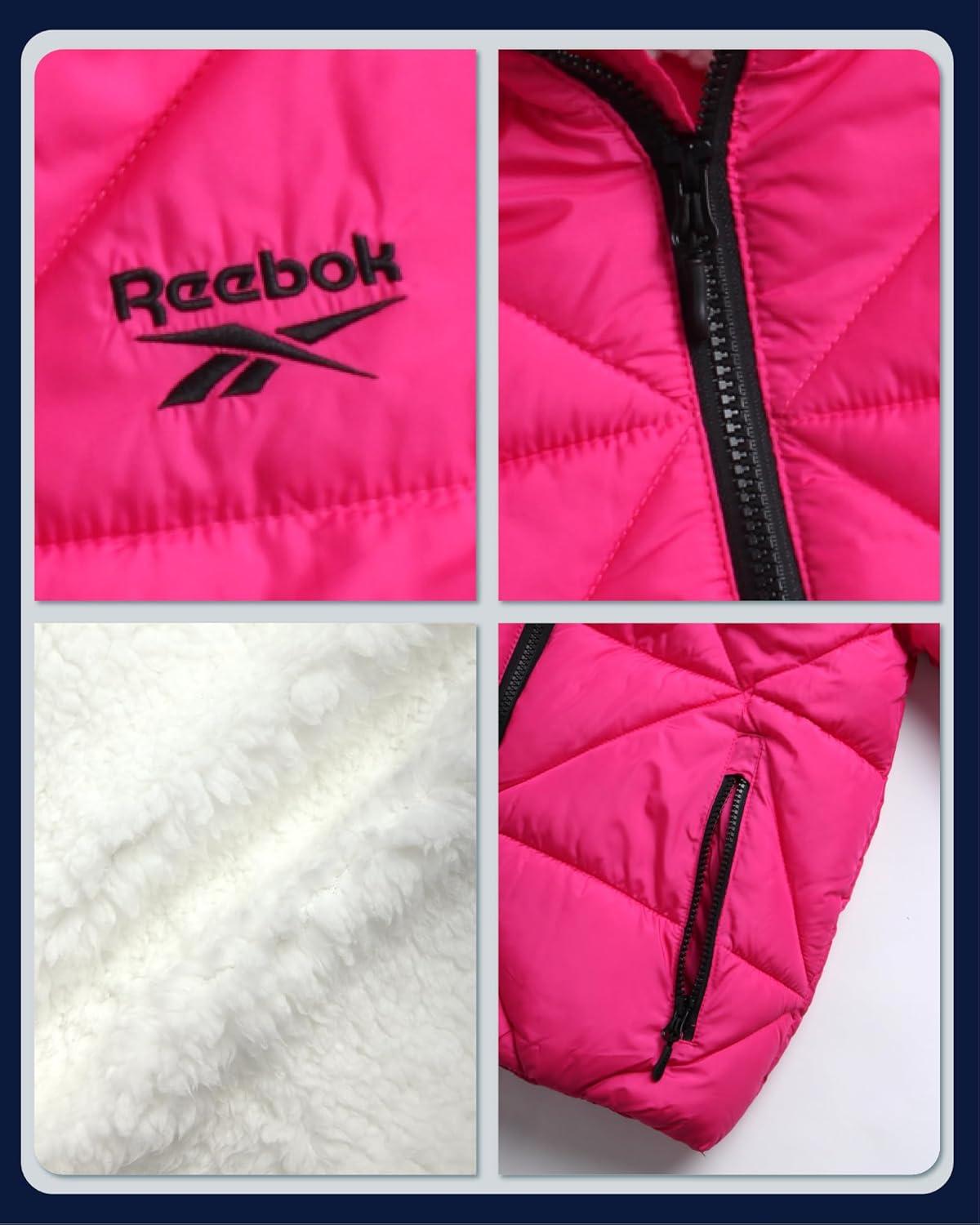 imageReebok Girls Winter Coat  Heavyweight Quilted Sherpa Fur Lined Cropped Parka Puffer Jacket  Warm Winter Coats for GirlsProud Pink