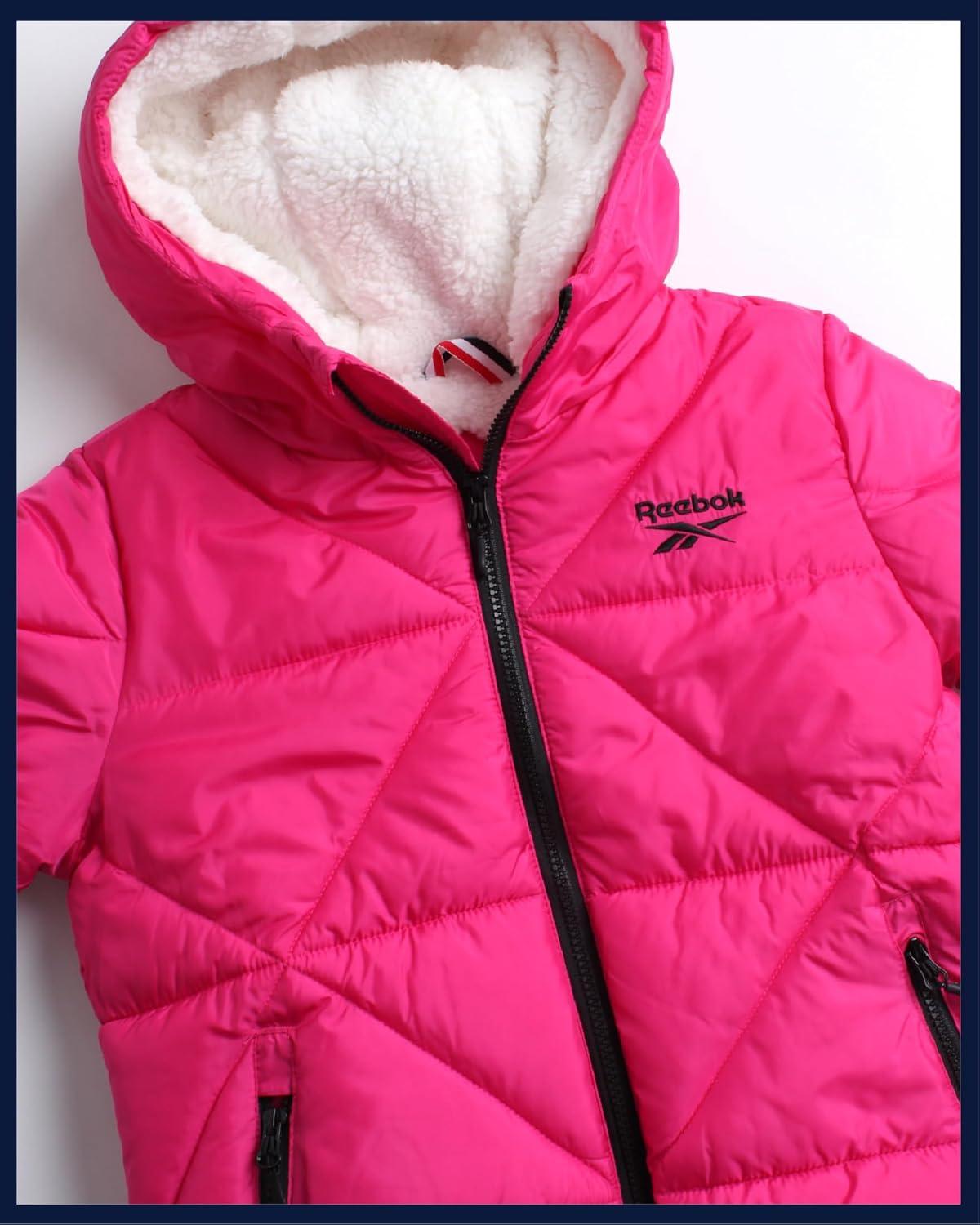 imageReebok Girls Winter Coat  Heavyweight Quilted Sherpa Fur Lined Cropped Parka Puffer Jacket  Warm Winter Coats for GirlsProud Pink