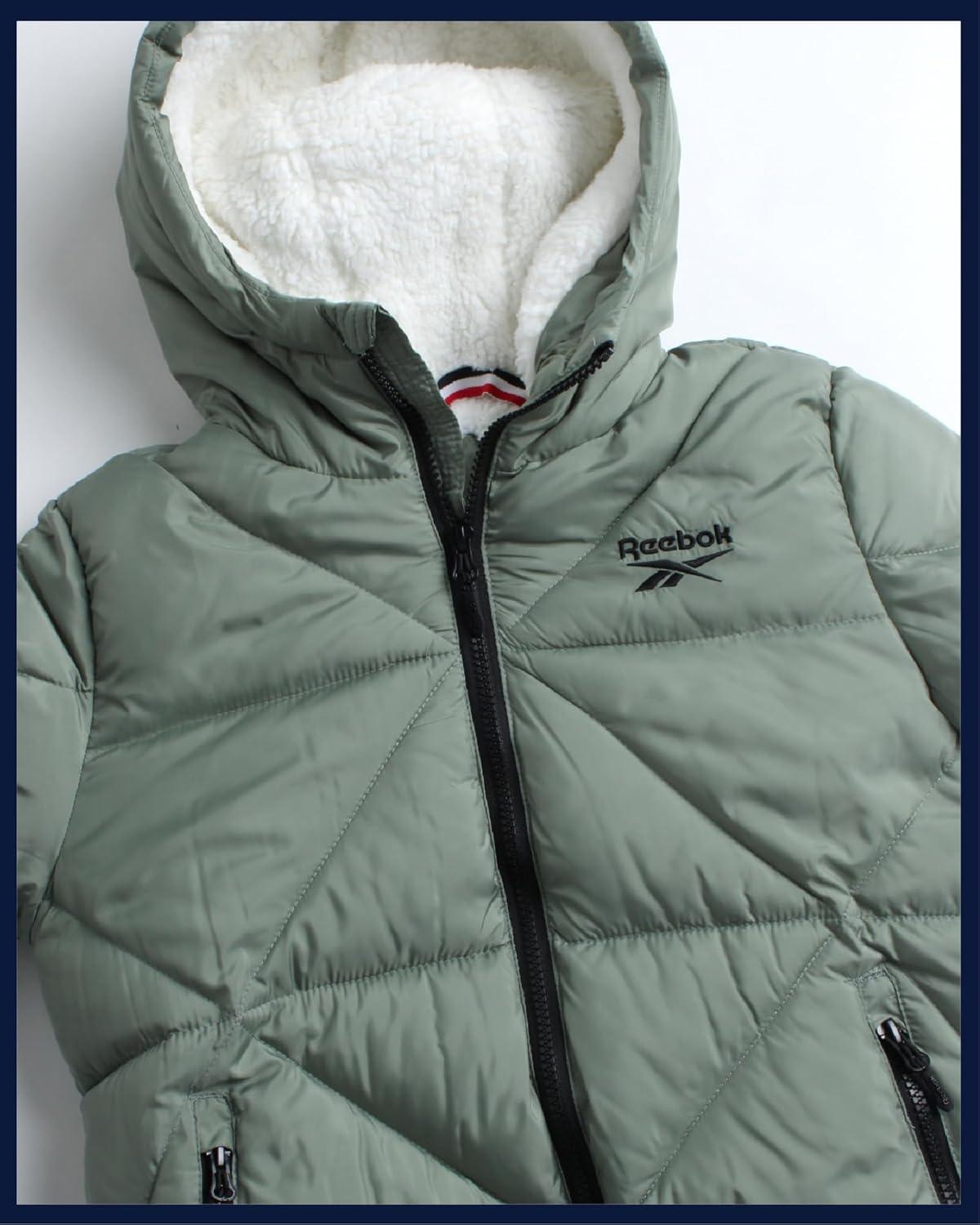 imageReebok Girls Winter Coat  Heavyweight Quilted Sherpa Fur Lined Cropped Parka Puffer Jacket  Warm Winter Coats for GirlsSage