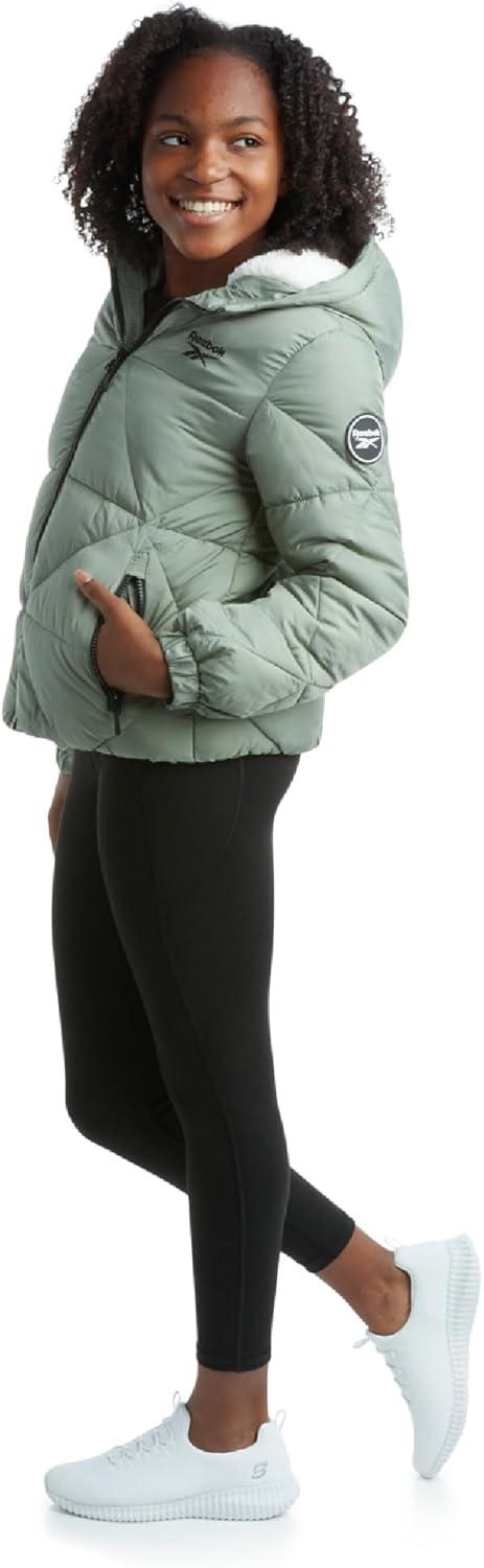 imageReebok Girls Winter Coat  Heavyweight Quilted Sherpa Fur Lined Cropped Parka Puffer Jacket  Warm Winter Coats for GirlsSage