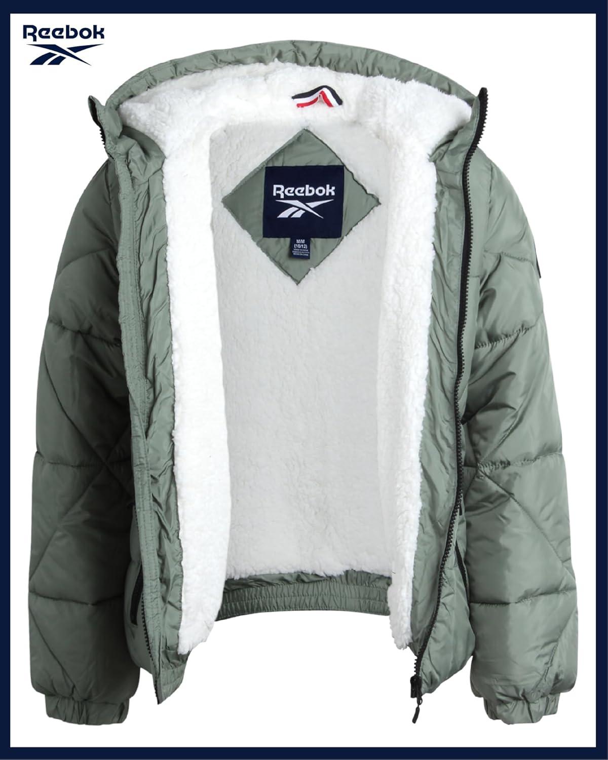 imageReebok Girls Winter Coat  Heavyweight Quilted Sherpa Fur Lined Cropped Parka Puffer Jacket  Warm Winter Coats for GirlsSage