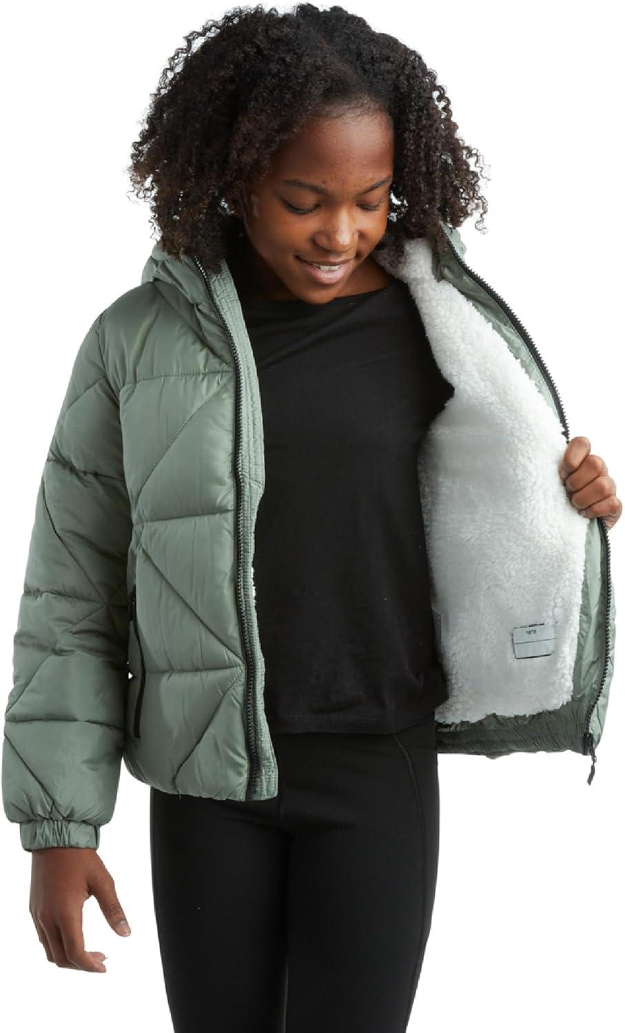 imageReebok Girls Winter Coat  Heavyweight Quilted Sherpa Fur Lined Cropped Parka Puffer Jacket  Warm Winter Coats for GirlsSage