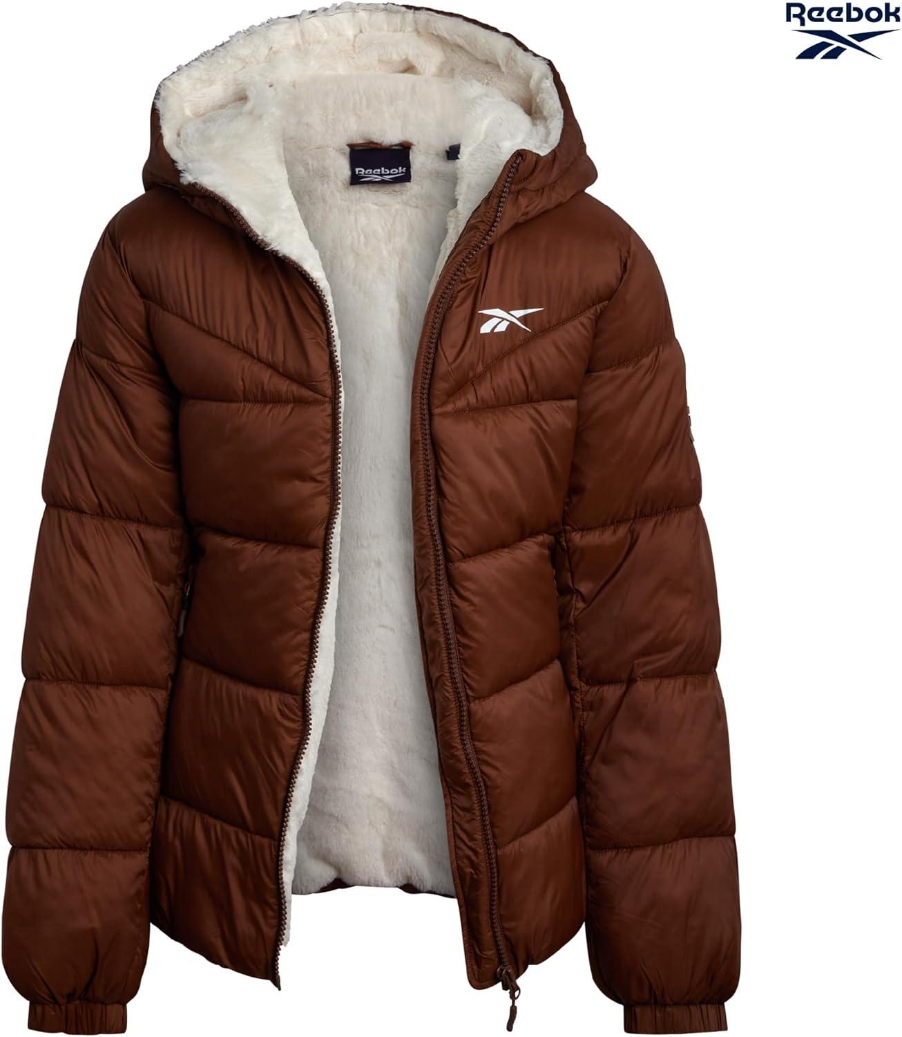 imageReebok Girls Winter Coat  Heavyweight Quilted Sherpa Lined Parka Puffer Jacket  Warm Winter Jackets for GirlsCognac