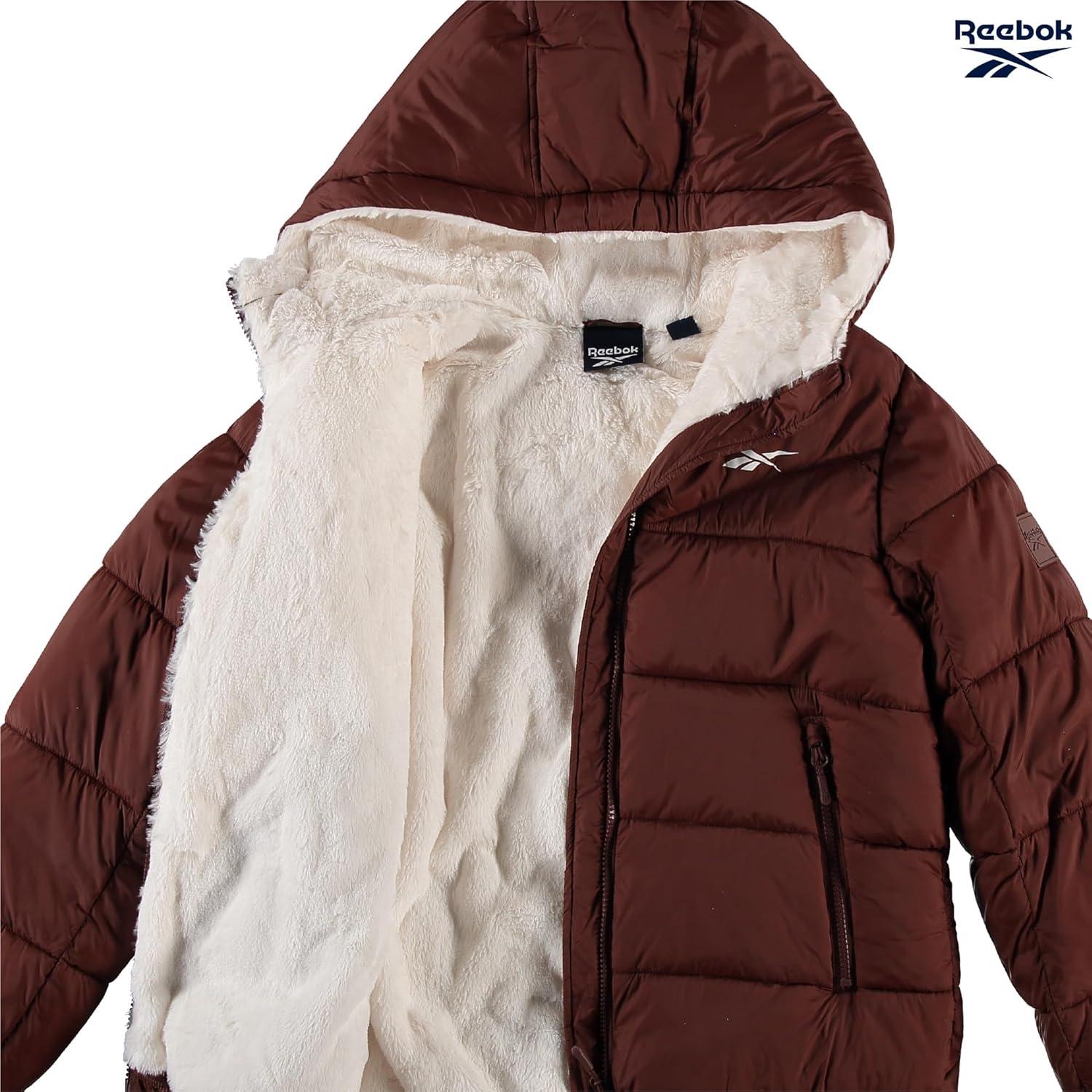 imageReebok Girls Winter Coat  Heavyweight Quilted Sherpa Lined Parka Puffer Jacket  Warm Winter Jackets for GirlsCognac
