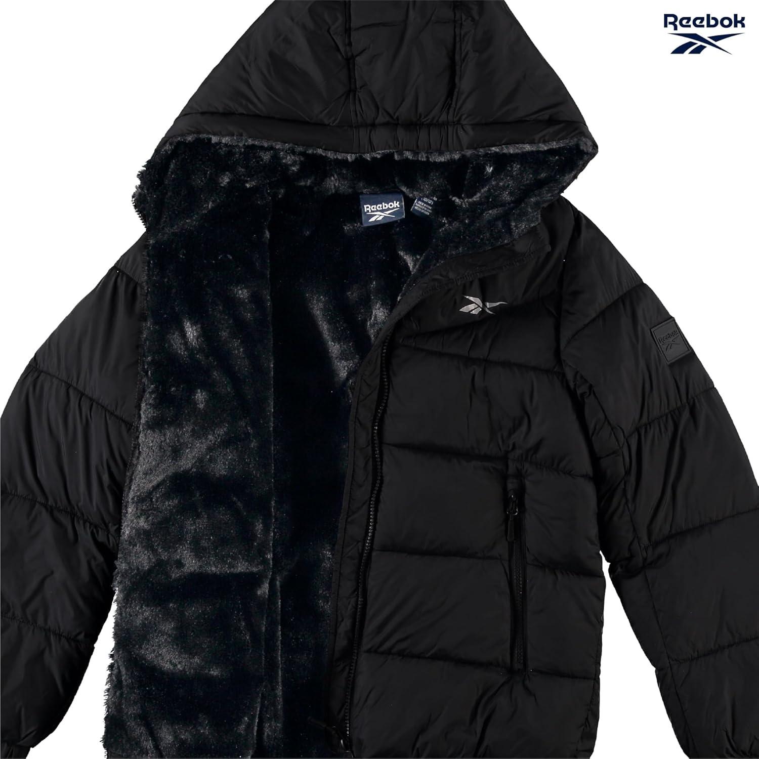 imageReebok Girls Winter Coat  Heavyweight Quilted Sherpa Lined Parka Puffer Jacket  Warm Winter Jackets for GirlsSolid Black