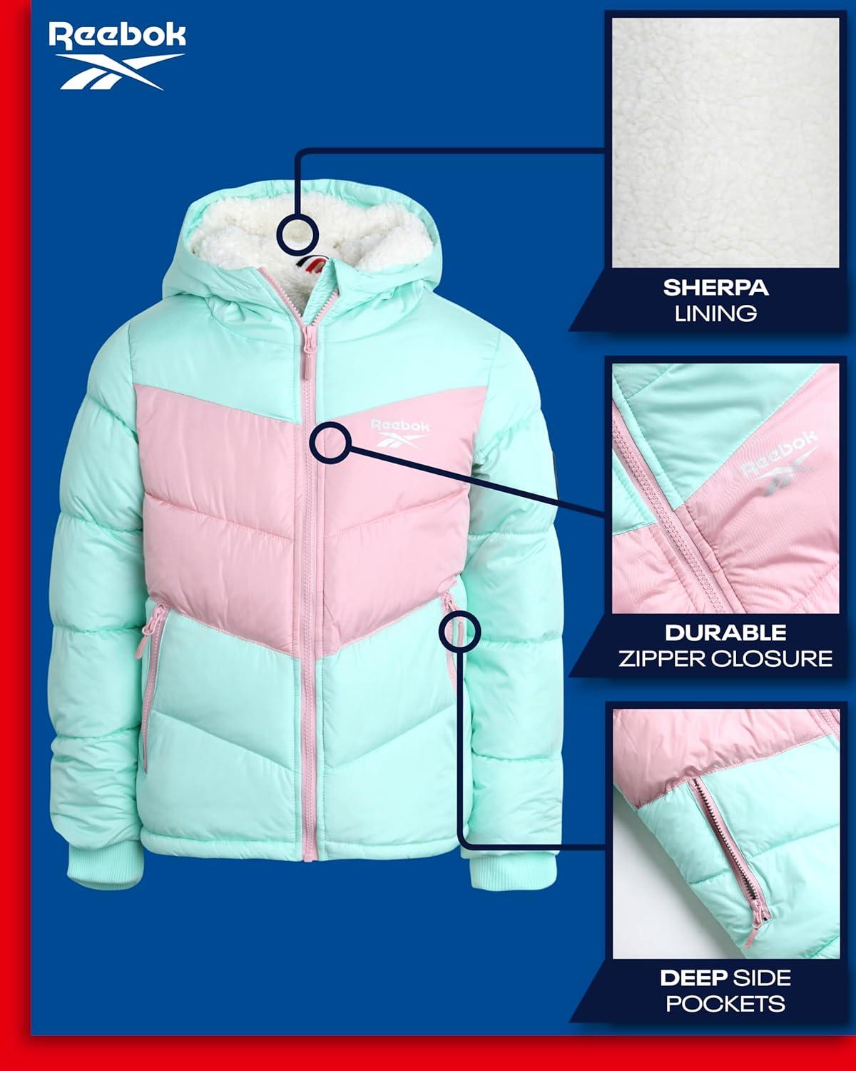 imageReebok Girls Winter Jacket  Heavyweight Quilted Puffer Parka Coat  Sherpa Fleece Lined Ski Jacket for Girls 416
