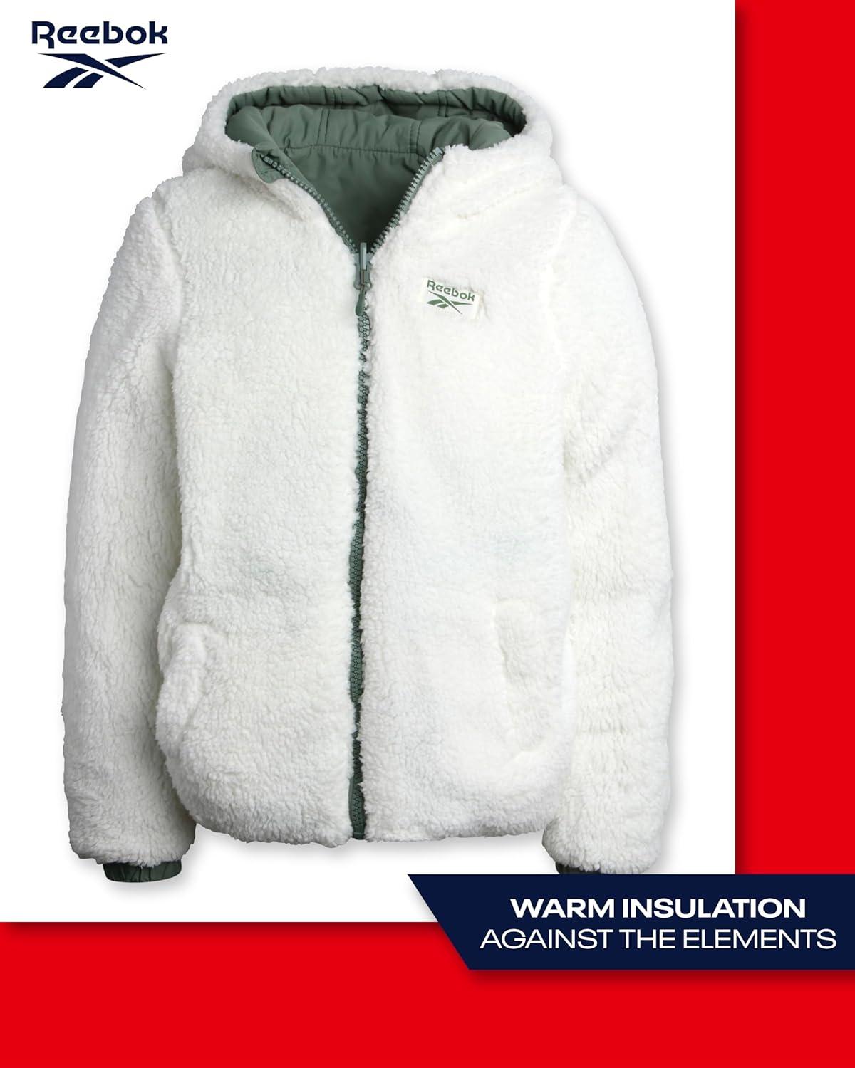 imageReebok Girls Winter Jacket  Reversible Quilted Puffer Coat with Sherpa Fleece Lining  Reversible Jacket for Girls 416