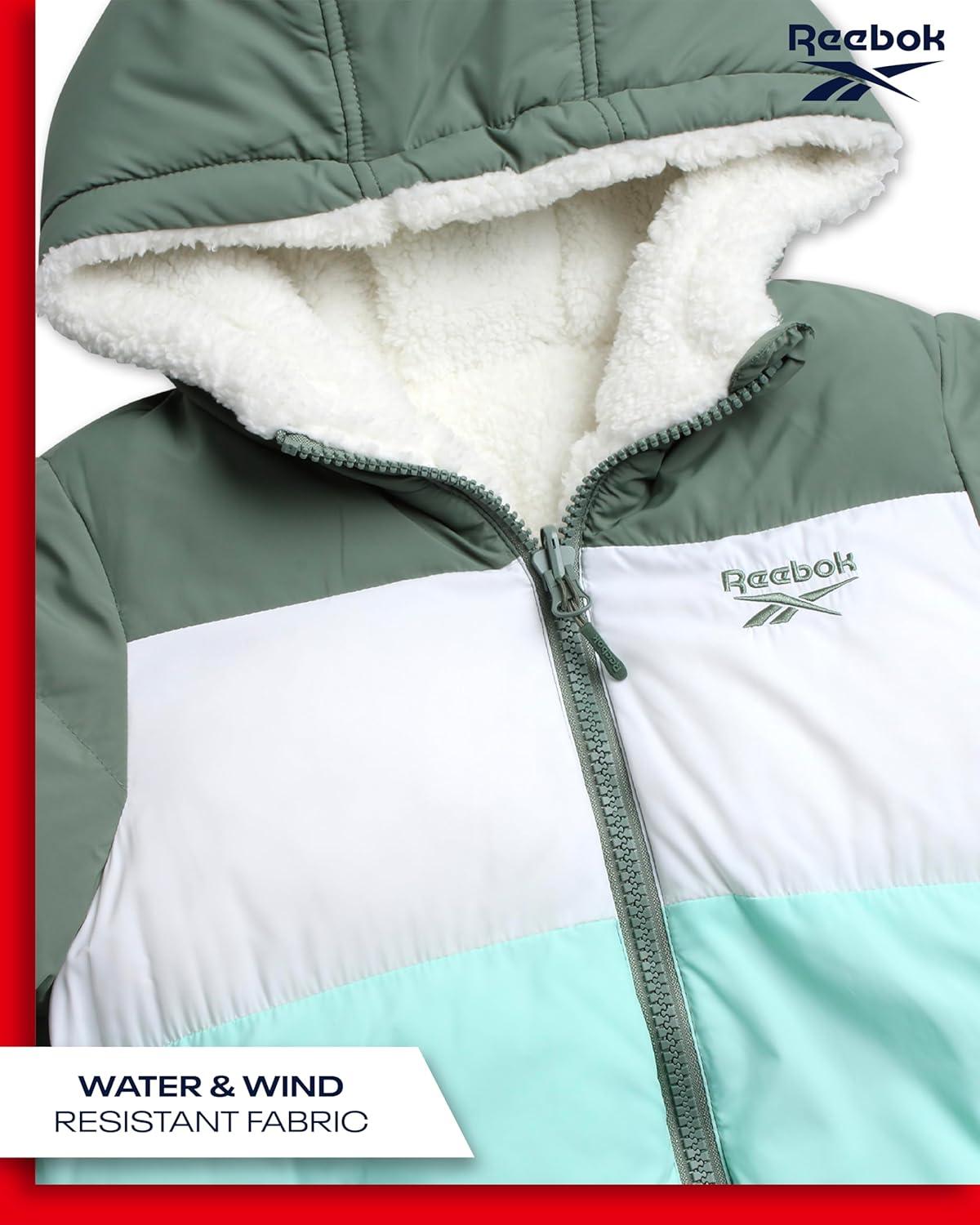 imageReebok Girls Winter Jacket  Reversible Quilted Puffer Coat with Sherpa Fleece Lining  Reversible Jacket for Girls 416