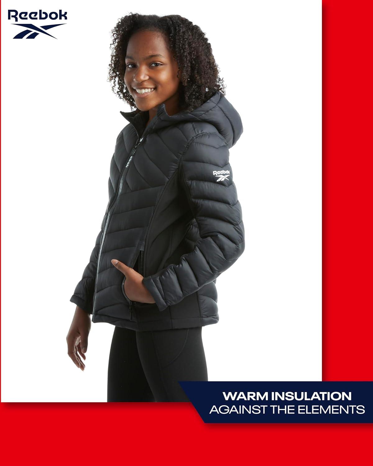 imageReebok Girls Winter Jacket  Weather Resistant Hooded Quilted Puffer Parka Girls Jacket  Lightweight Warm Winter CoatBlack