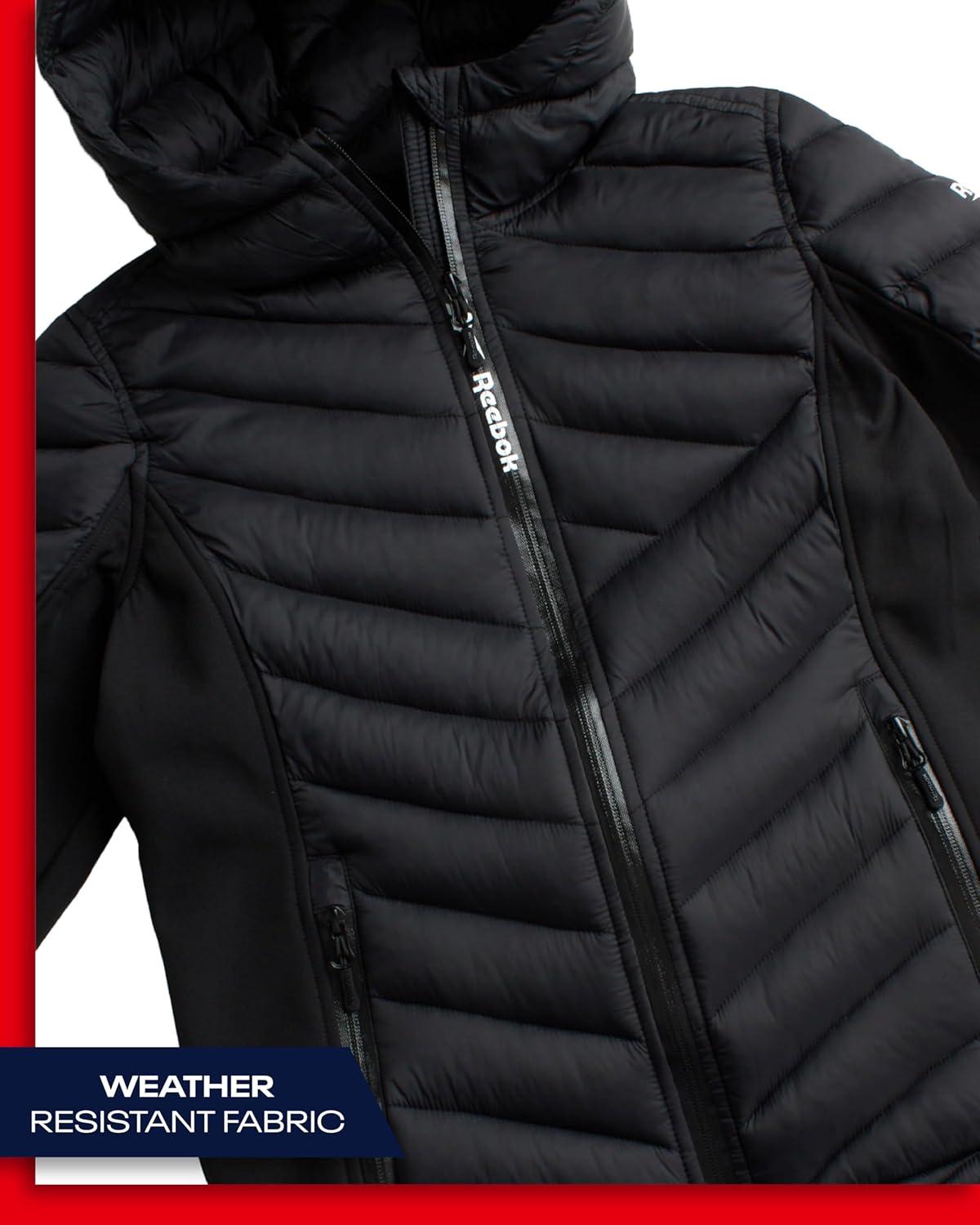 imageReebok Girls Winter Jacket  Weather Resistant Hooded Quilted Puffer Parka Girls Jacket  Lightweight Warm Winter CoatBlack