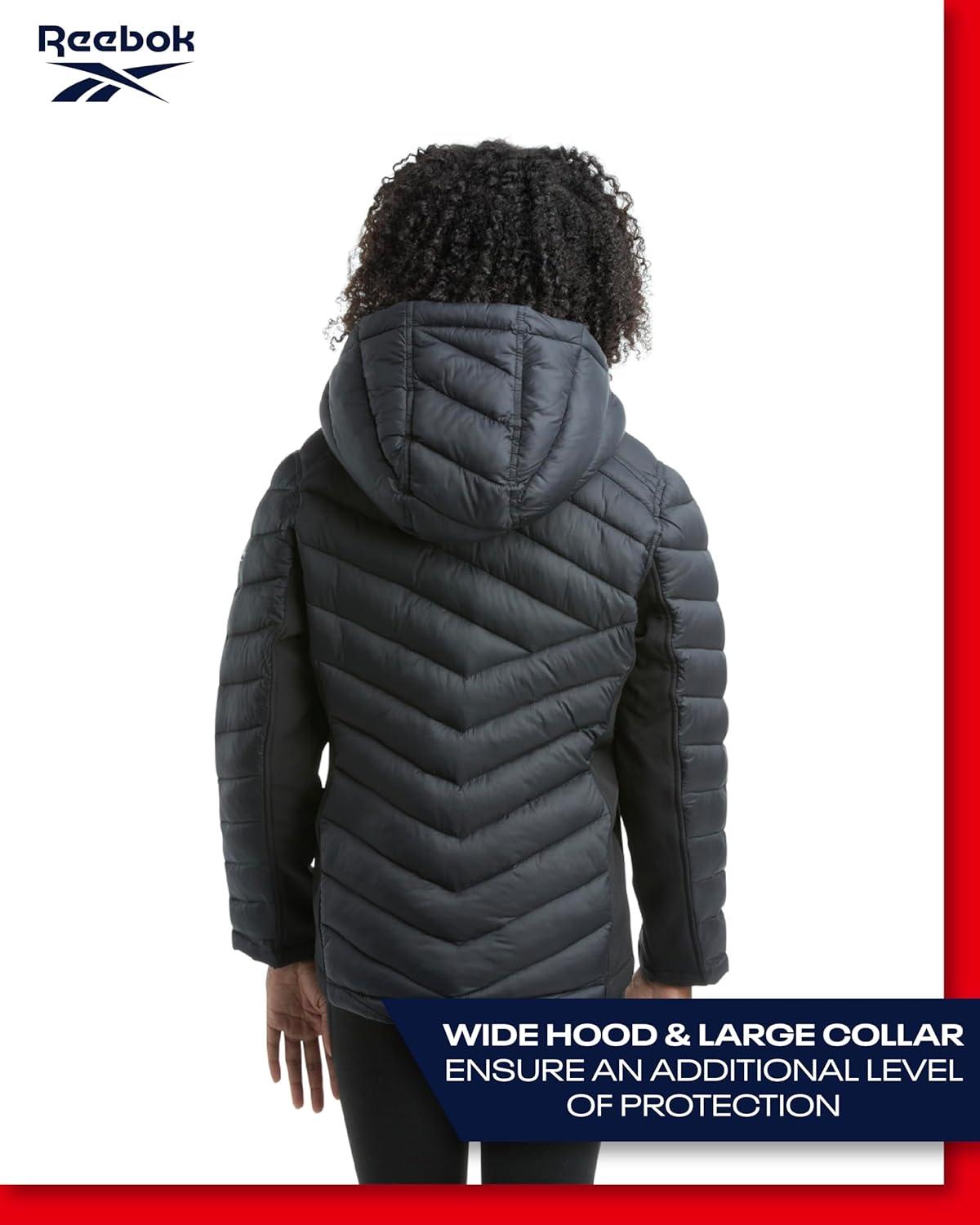 imageReebok Girls Winter Jacket  Weather Resistant Hooded Quilted Puffer Parka Girls Jacket  Lightweight Warm Winter CoatBlack
