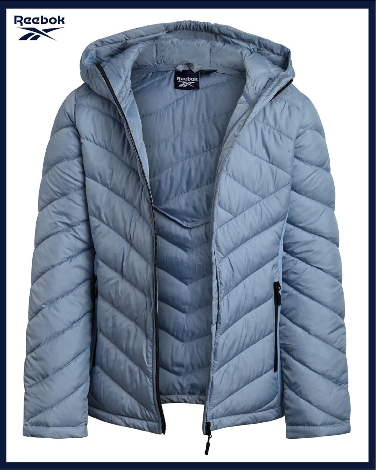 imageReebok Girls Winter Jacket  Weather Resistant Hooded Quilted Puffer Parka Girls Jacket  Lightweight Warm Winter CoatCloudy Blue