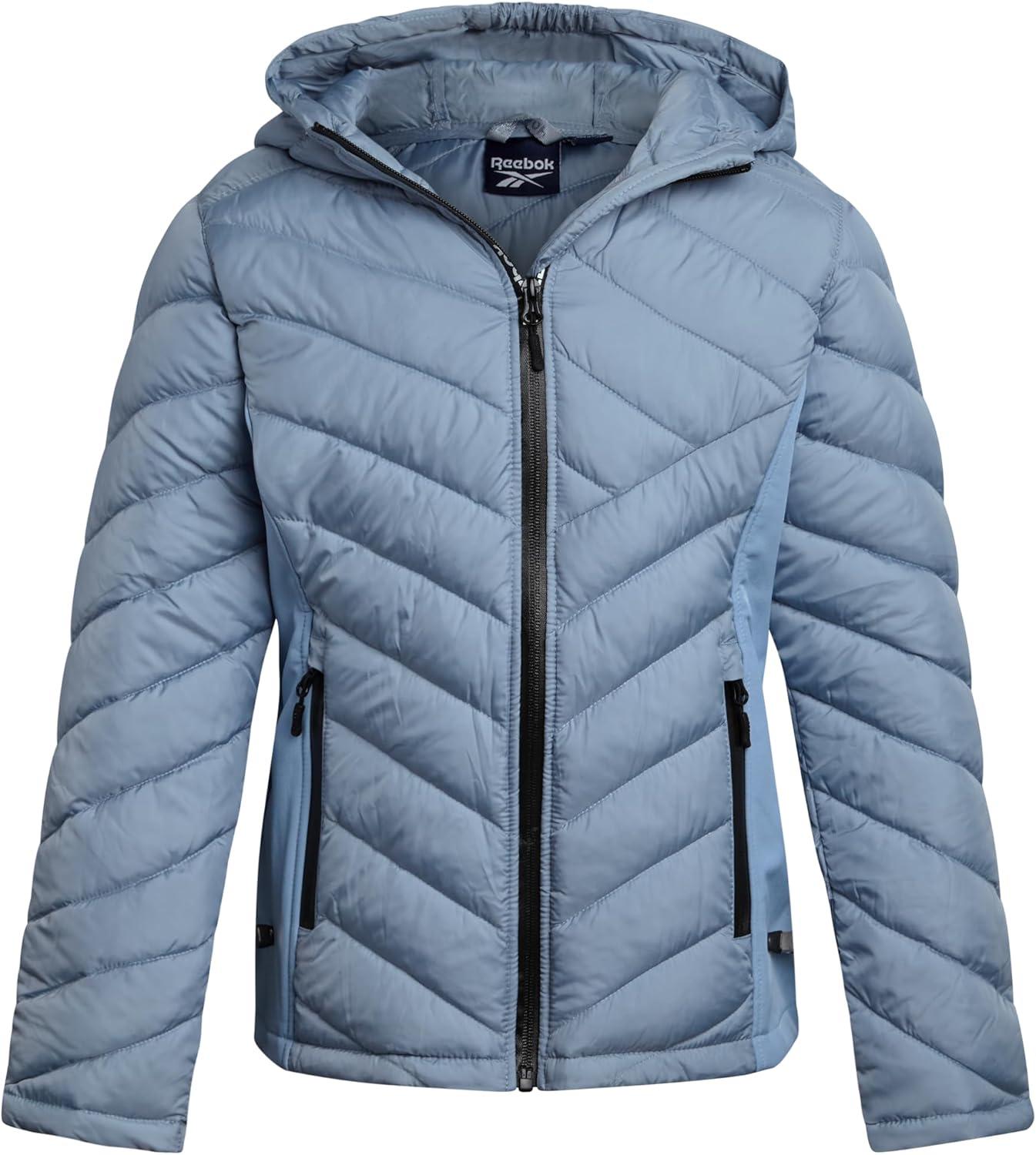 imageReebok Girls Winter Jacket  Weather Resistant Hooded Quilted Puffer Parka Girls Jacket  Lightweight Warm Winter CoatCloudy Blue