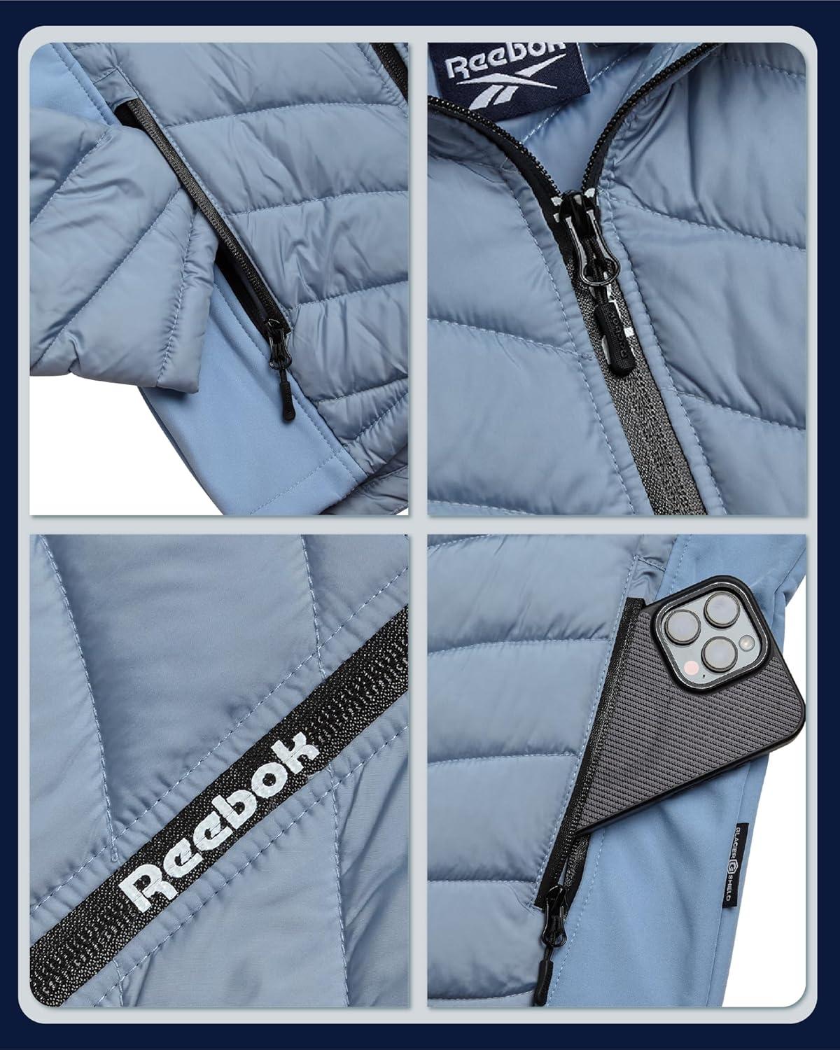 imageReebok Girls Winter Jacket  Weather Resistant Hooded Quilted Puffer Parka Girls Jacket  Lightweight Warm Winter CoatCloudy Blue