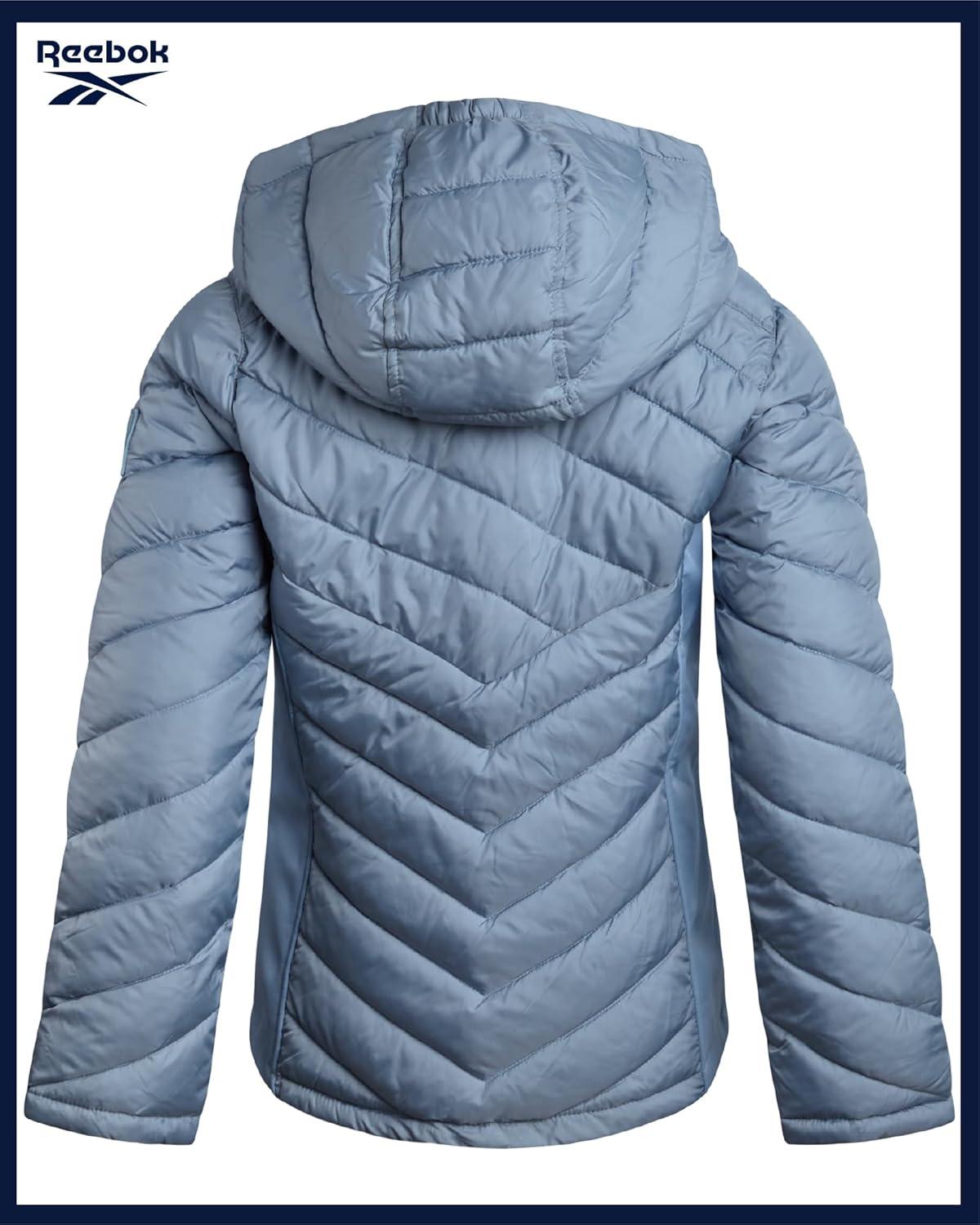 imageReebok Girls Winter Jacket  Weather Resistant Hooded Quilted Puffer Parka Girls Jacket  Lightweight Warm Winter CoatCloudy Blue