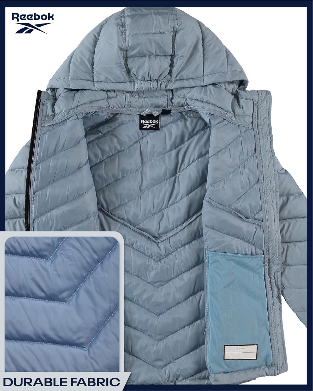 imageReebok Girls Winter Jacket  Weather Resistant Hooded Quilted Puffer Parka Girls Jacket  Lightweight Warm Winter CoatCloudy Blue