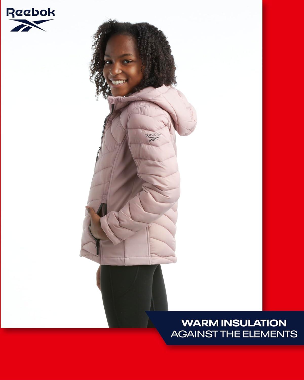 imageReebok Girls Winter Jacket  Weather Resistant Hooded Quilted Puffer Parka Girls Jacket  Lightweight Warm Winter CoatDusty Rose