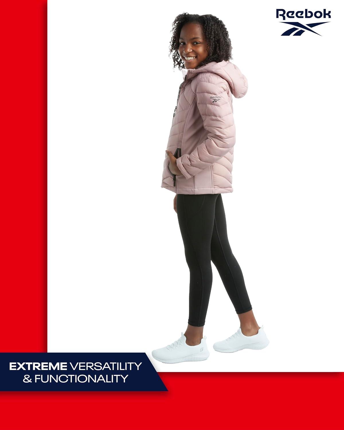 imageReebok Girls Winter Jacket  Weather Resistant Hooded Quilted Puffer Parka Girls Jacket  Lightweight Warm Winter CoatDusty Rose