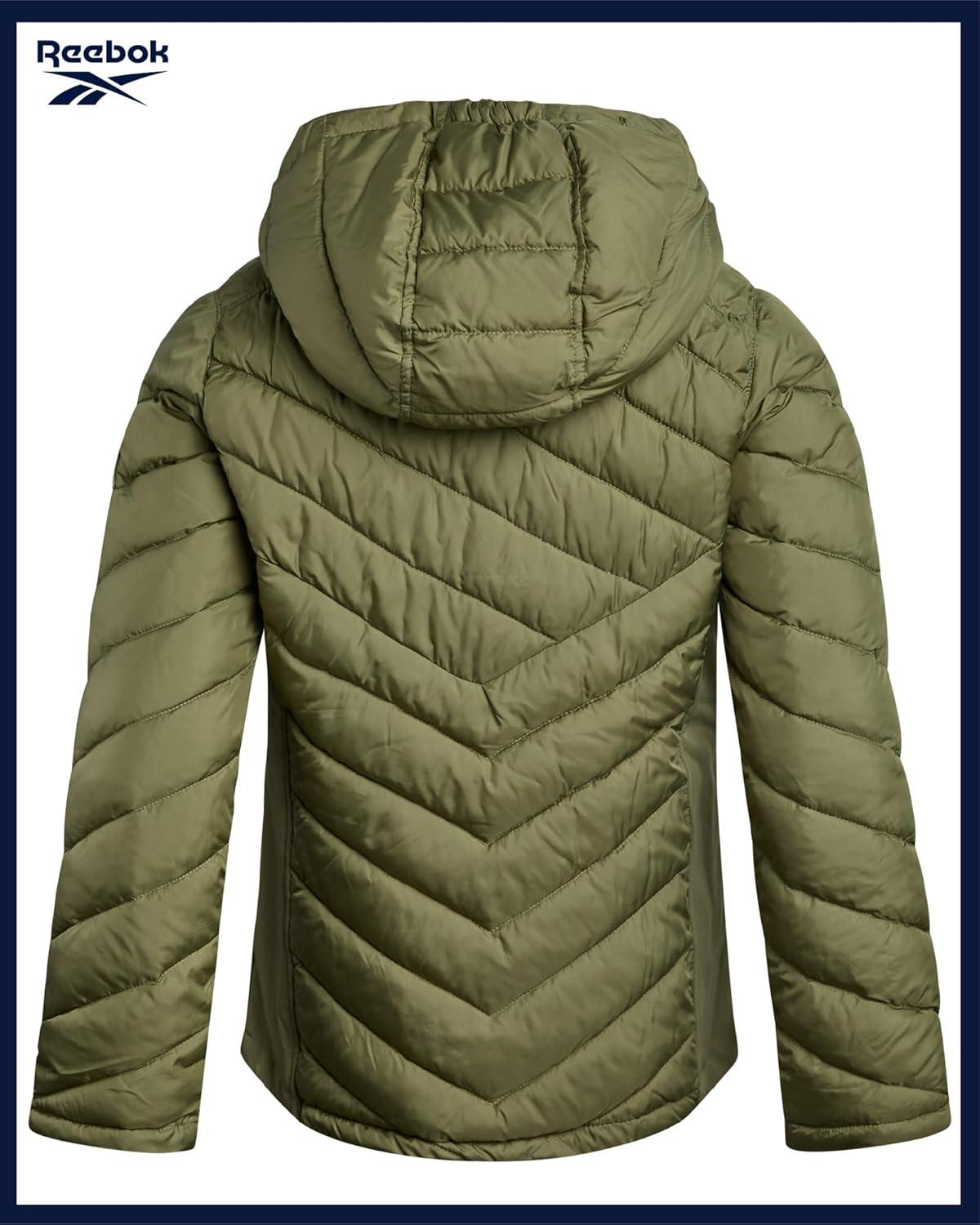 imageReebok Girls Winter Jacket  Weather Resistant Hooded Quilted Puffer Parka Girls Jacket  Lightweight Warm Winter CoatSage