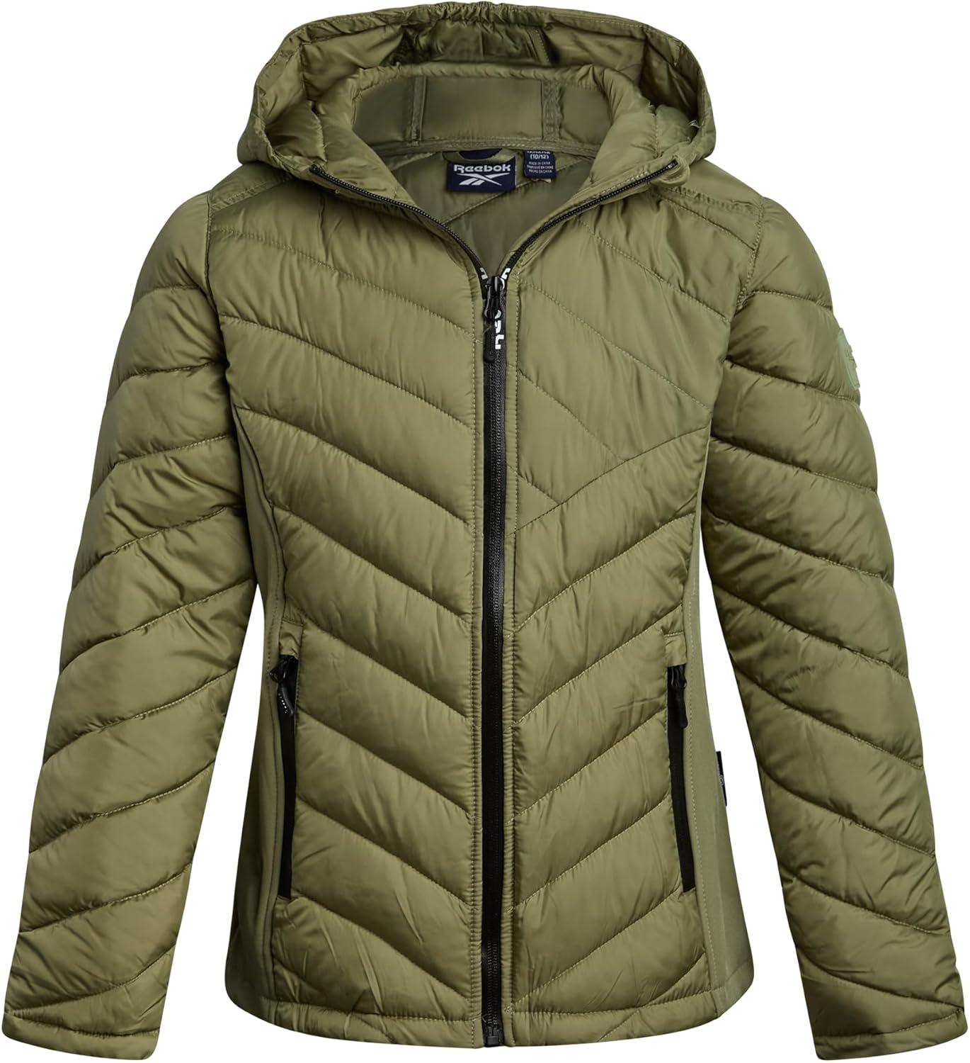 imageReebok Girls Winter Jacket  Weather Resistant Hooded Quilted Puffer Parka Girls Jacket  Lightweight Warm Winter CoatSage