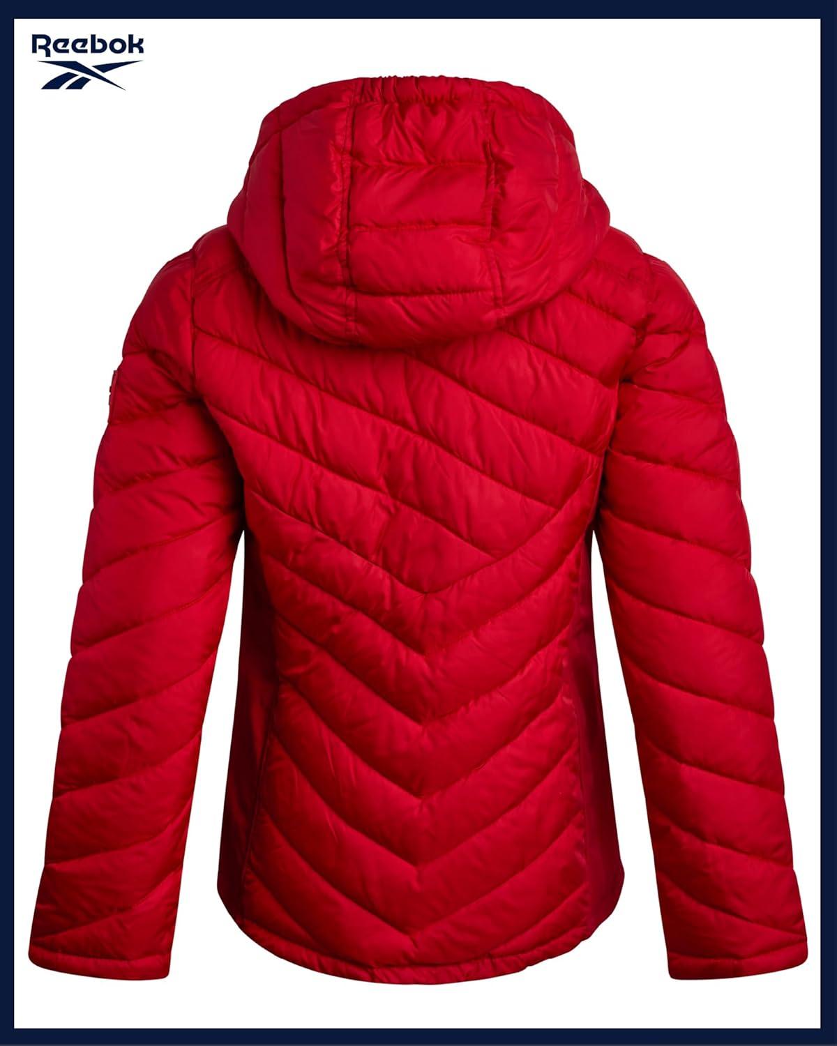 imageReebok Girls Winter Jacket  Weather Resistant Hooded Quilted Puffer Parka Girls Jacket  Lightweight Warm Winter CoatVector Red