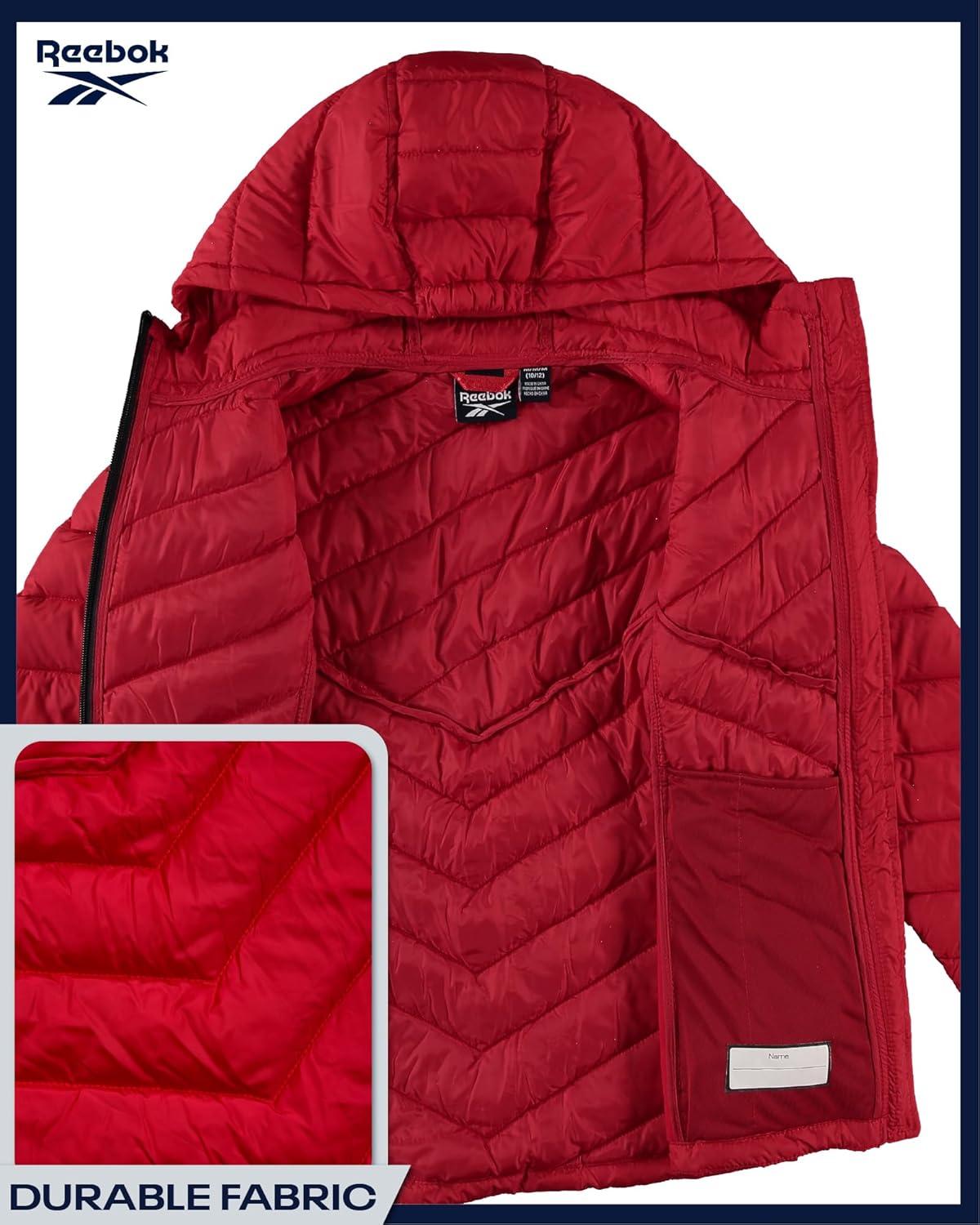 imageReebok Girls Winter Jacket  Weather Resistant Hooded Quilted Puffer Parka Girls Jacket  Lightweight Warm Winter CoatVector Red
