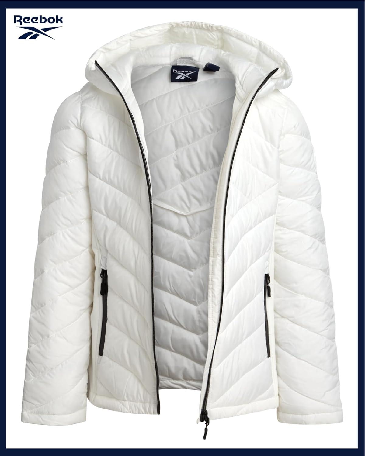 imageReebok Girls Winter Jacket  Weather Resistant Hooded Quilted Puffer Parka Girls Jacket  Lightweight Warm Winter CoatWhite