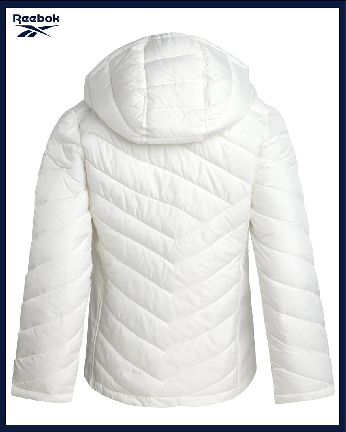 imageReebok Girls Winter Jacket  Weather Resistant Hooded Quilted Puffer Parka Girls Jacket  Lightweight Warm Winter CoatWhite
