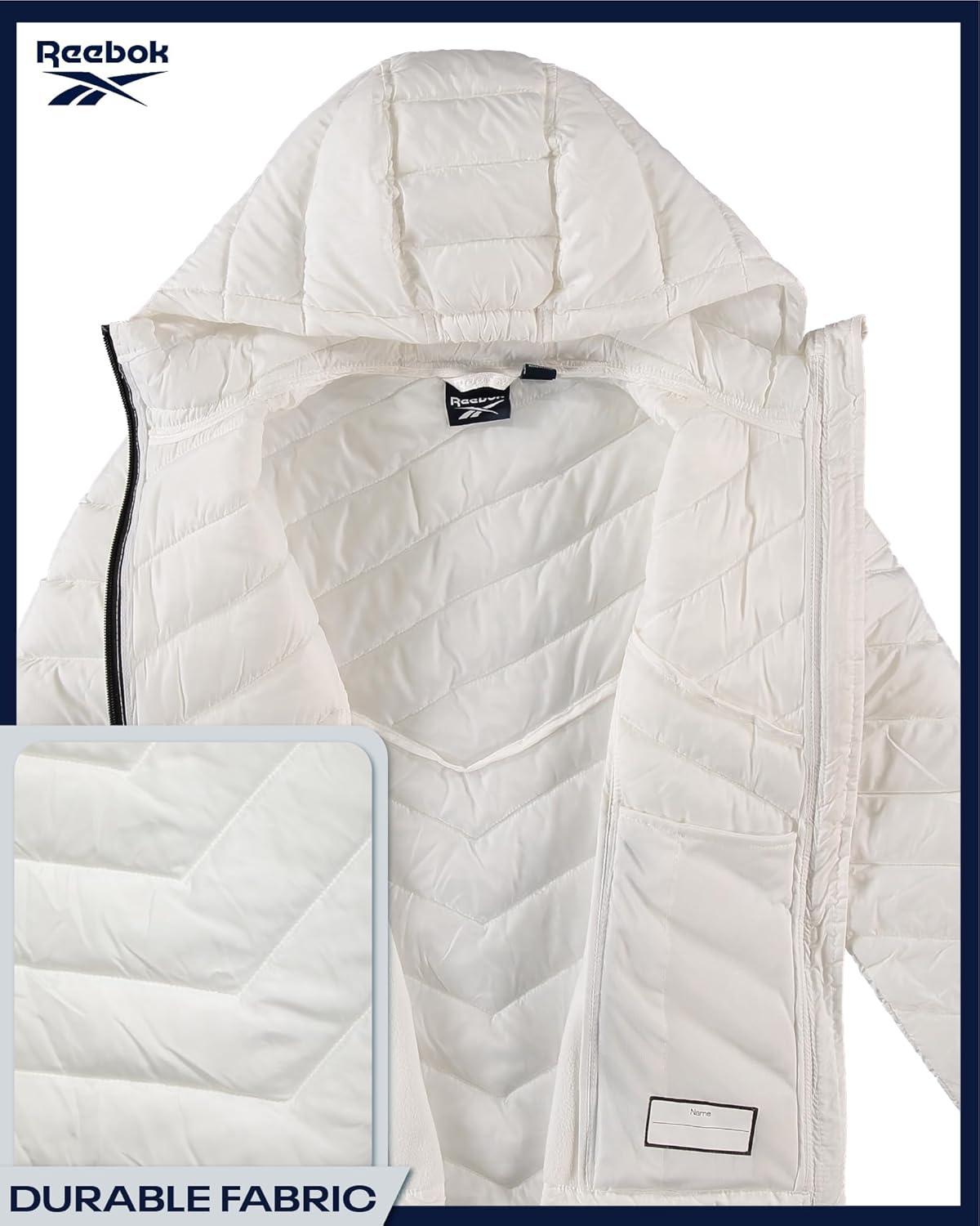 imageReebok Girls Winter Jacket  Weather Resistant Hooded Quilted Puffer Parka Girls Jacket  Lightweight Warm Winter CoatWhite