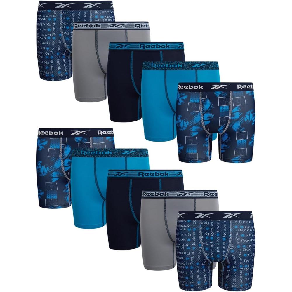 imageReebok Boys Boxer Briefs  10 Pack Performance Soft Stretch Breathable 5 Inseam Boxer Briefs Boys Underwear 618Maritime BlueStone GreyAtomic Blue