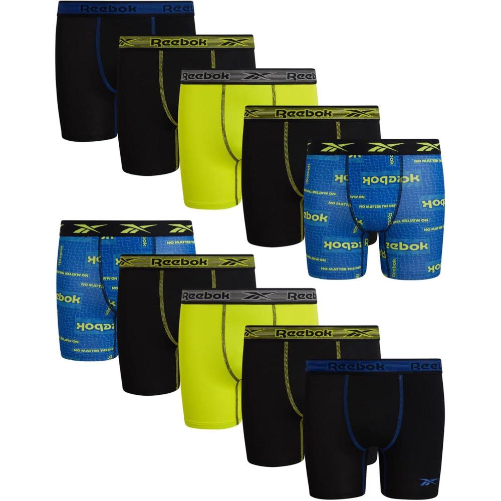 imageReebok Boys Boxer Briefs  10 Pack Performance Soft Stretch Breathable 5 Inseam Boxer Briefs Boys Underwear 618Surf the Web PrintBlackEvening PrimroseBlack
