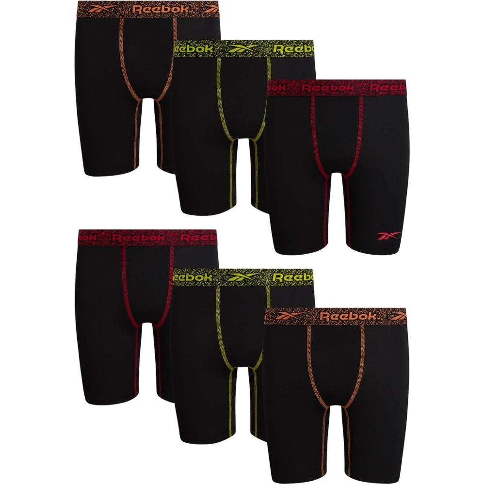 imageReebok Boys Boxer Briefs  6 Pack Performance 6 Inseam Long Leg Boxer Briefs Boys Underwear with Support Pouch 618Classic Black With Contrast