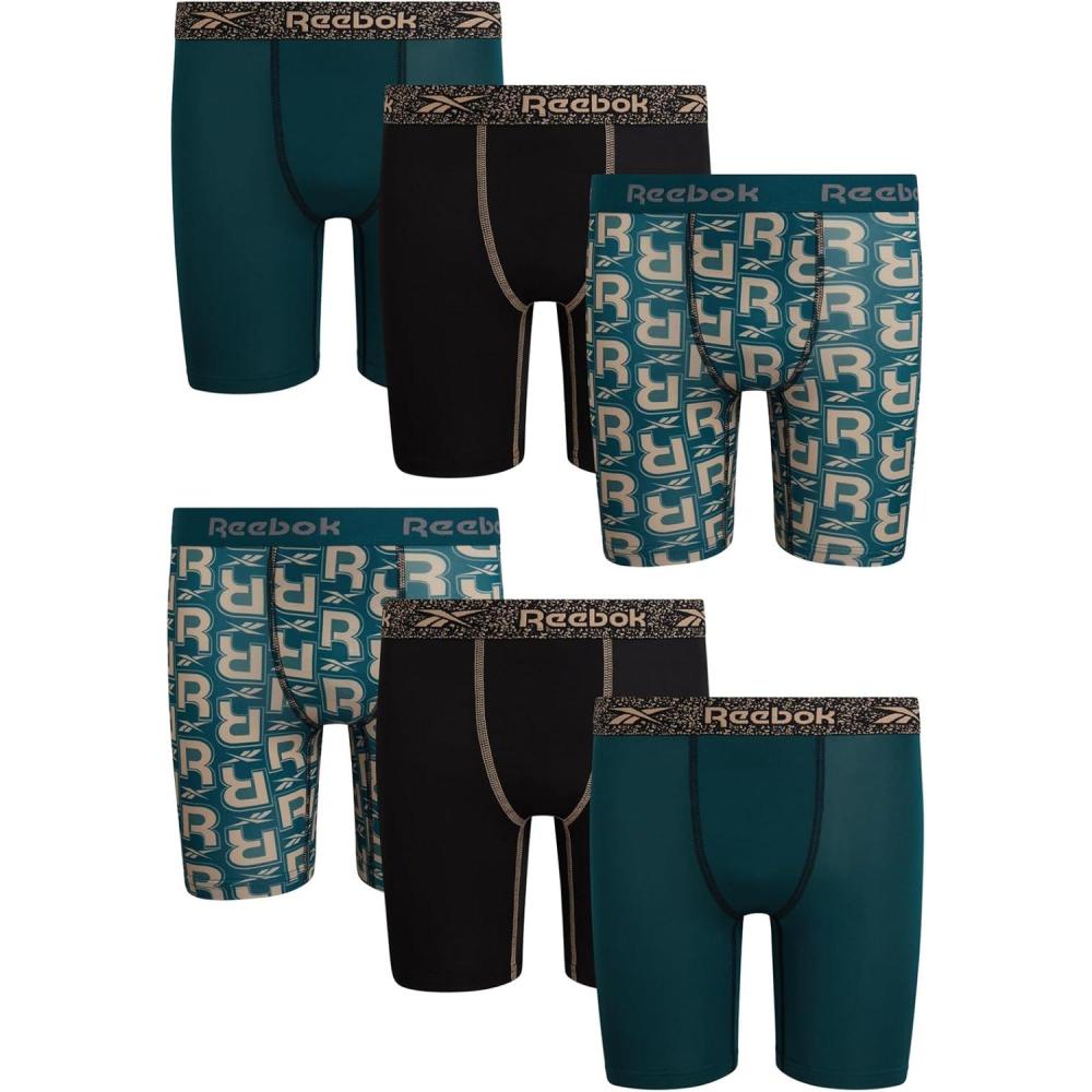 imageReebok Boys Boxer Briefs  6 Pack Performance Long Leg Boxer Briefs Boys Underwear with Support Pouch 6 Inseam 618Dark Sea PrintBlackDark Sea