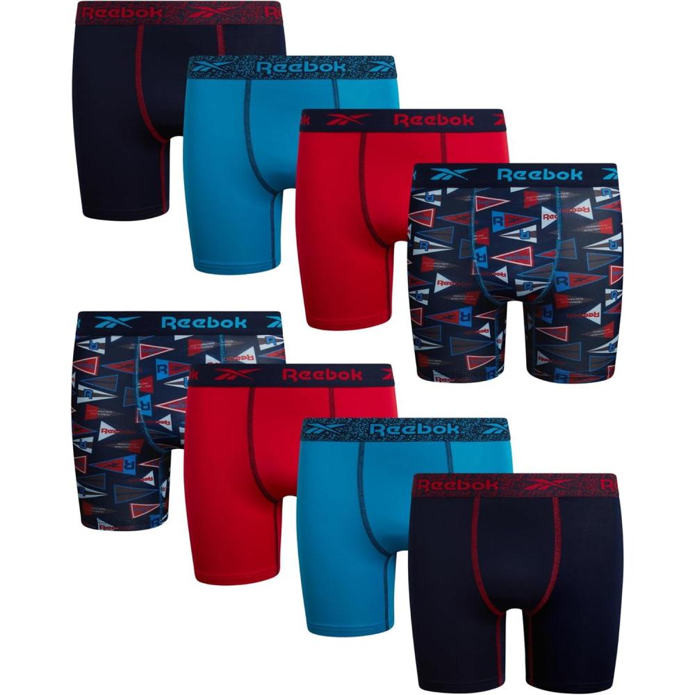 imageReebok Boys Boxer Briefs  8 Pack Performance Soft Stretch Breathable 5 Inseam Boxer Briefs Boys Underwear 618Maritime BlueAtomic BlueChinese Red
