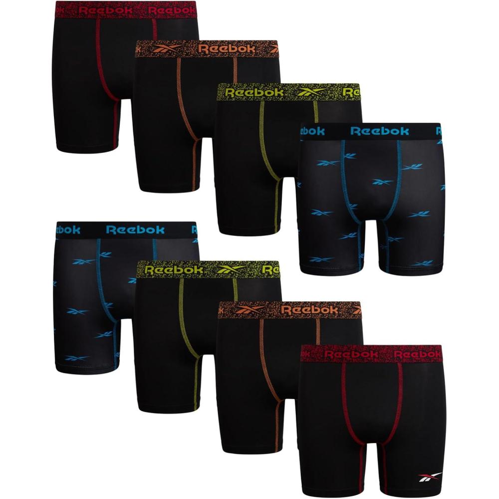 imageReebok Boys Boxer Briefs  8 Pack Soft Comfort Performance Stretch Breathable 5 Inseam Boxer Briefs Boys Underwear 618BlackBlack Print