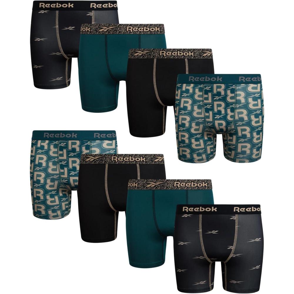 imageReebok Boys Boxer Briefs  8 Pack Soft Comfort Performance Stretch Breathable 5 Inseam Boxer Briefs Boys Underwear 618Dark Sea PrintBlackDark SeaBlack Print