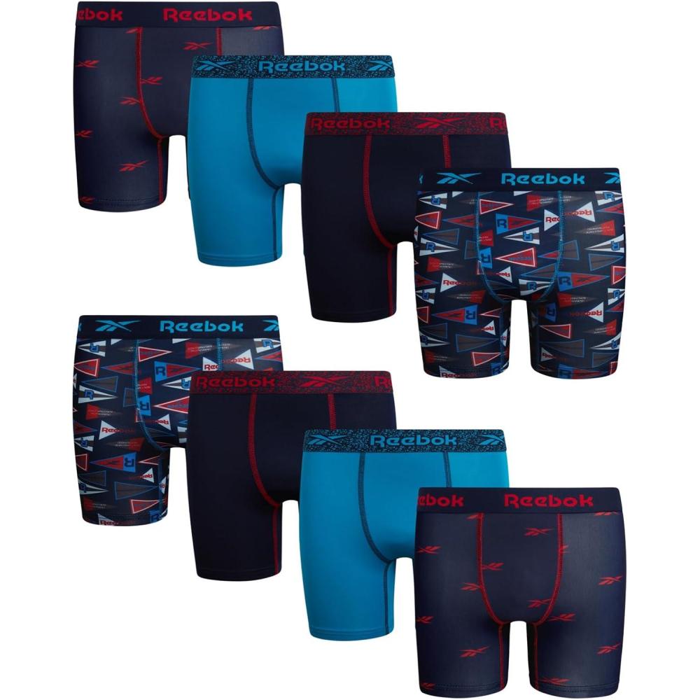 imageReebok Boys Boxer Briefs  8 Pack Soft Comfort Performance Stretch Breathable 5 Inseam Boxer Briefs Boys Underwear 618PrintMaritime BlueAtomic BlueMaritime Blue Print