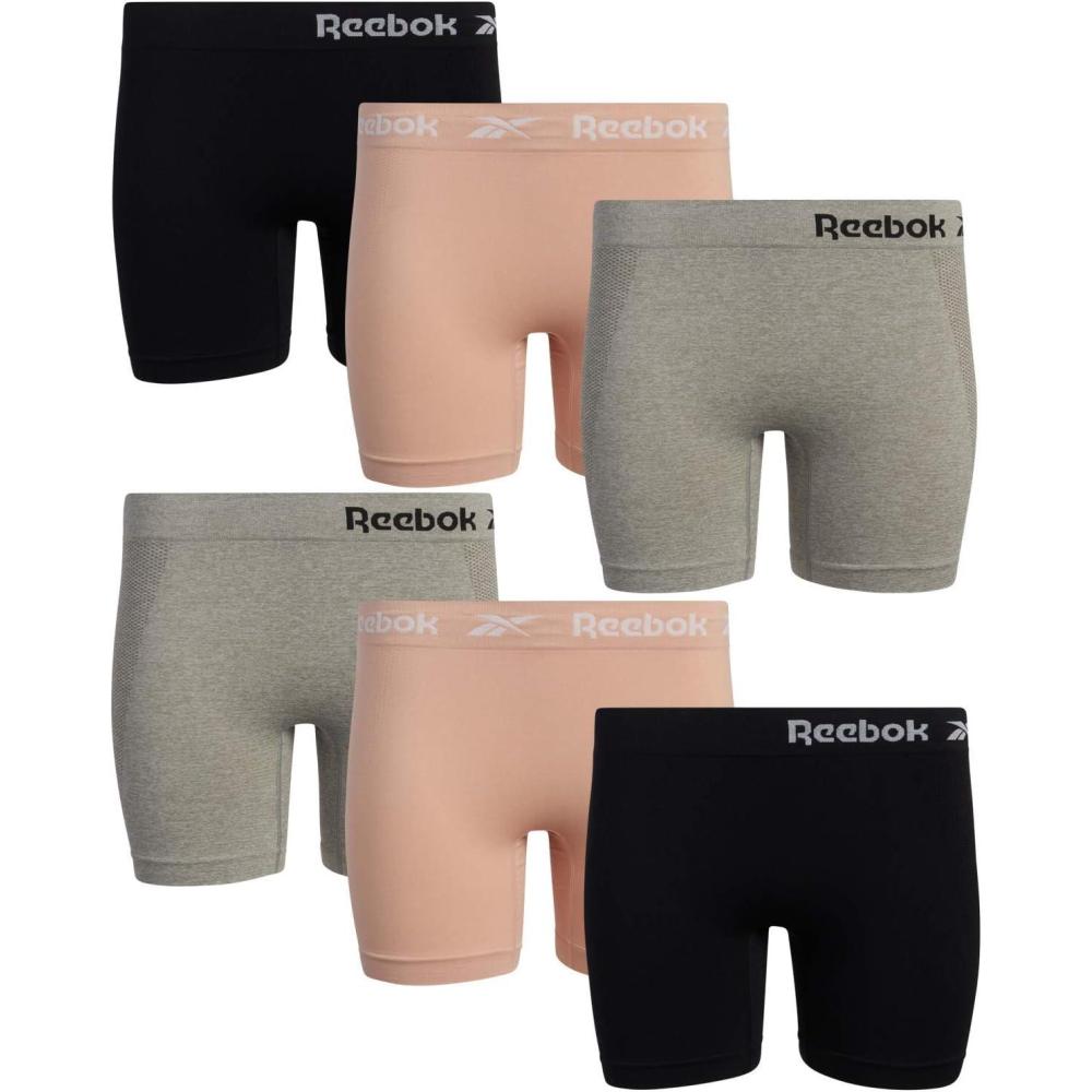 imageReebok Boyshort Underwear for Women  6 Pack Seamless Boy Shorts Panties for Women Sizes SXL Extended Plus Size 1X3XDust RoseGreyBlack