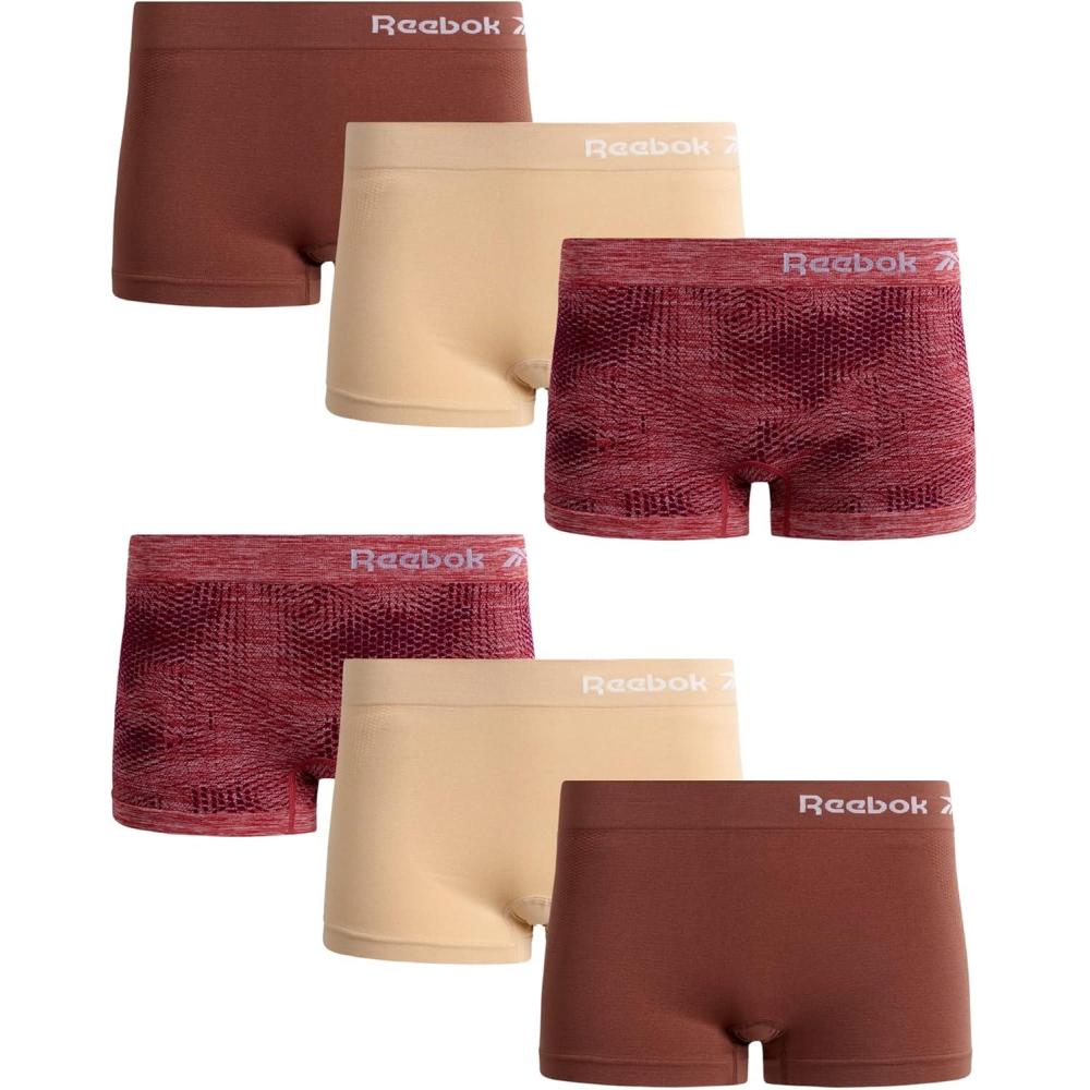imageReebok Boyshort Underwear for Women  6 Pack Seamless Boy Shorts Panties for Women Sizes SXL Extended Plus Size 1X3XJacquardCreamNutmeg