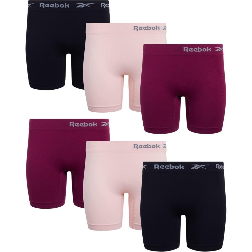 imageReebok Boyshort Underwear for Women  6 Pack Seamless Boy Shorts Panties for Women Sizes SXL Extended Plus Size 1X3XLotusGrape WineBlack