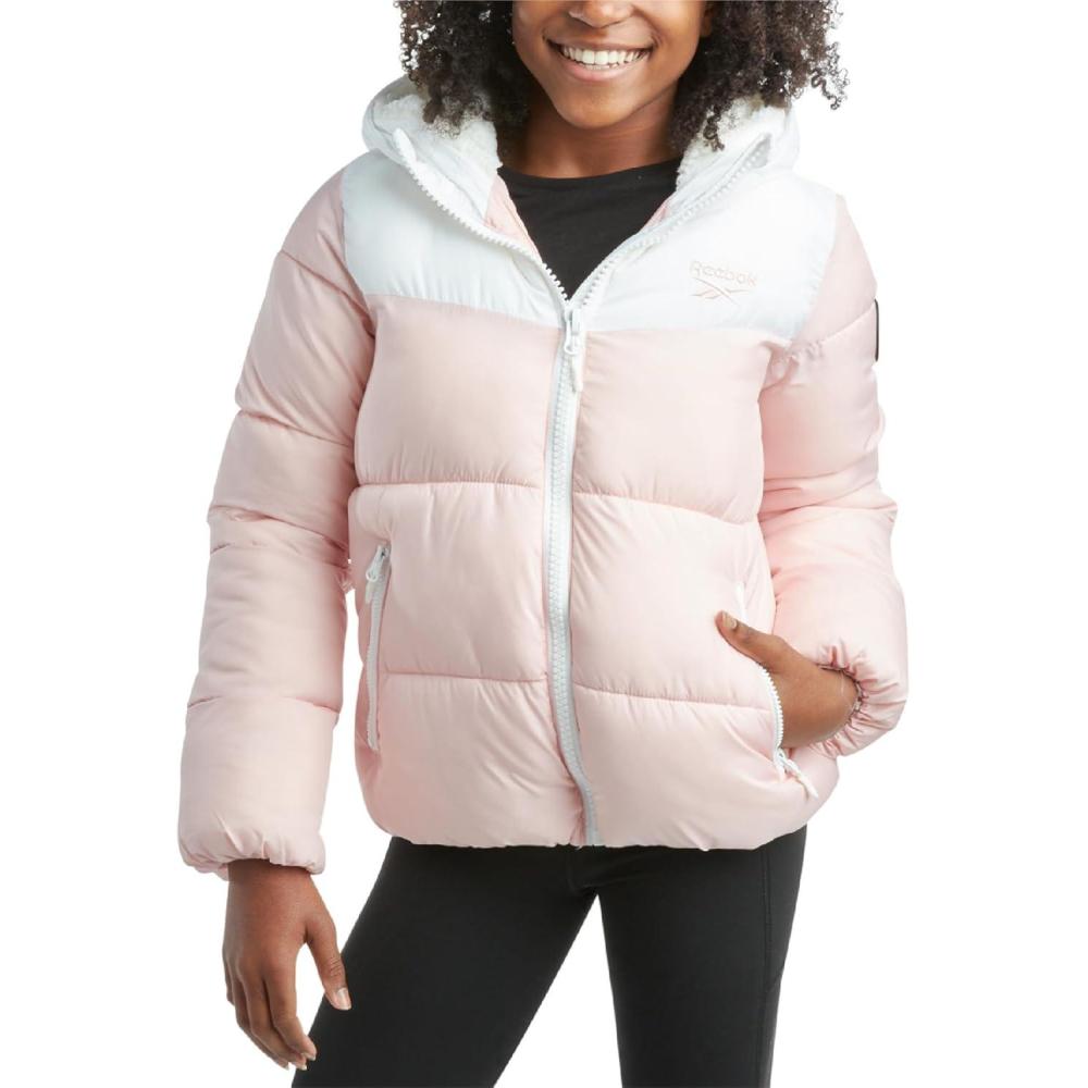 imageReebok Girls Winter Coat  Heavyweight Quilted Sherpa Fur Lined Cropped Parka Puffer Jacket  Warm Winter Coats for GirlsBlush
