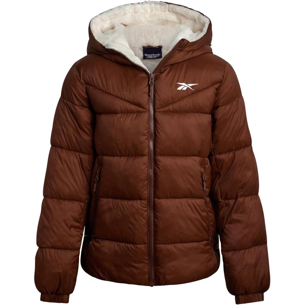 imageReebok Girls Winter Coat  Heavyweight Quilted Sherpa Lined Parka Puffer Jacket  Warm Winter Jackets for GirlsCognac