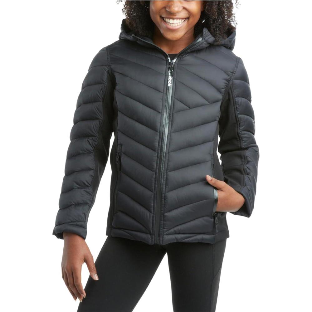 imageReebok Girls Winter Jacket  Weather Resistant Hooded Quilted Puffer Parka Girls Jacket  Lightweight Warm Winter CoatBlack