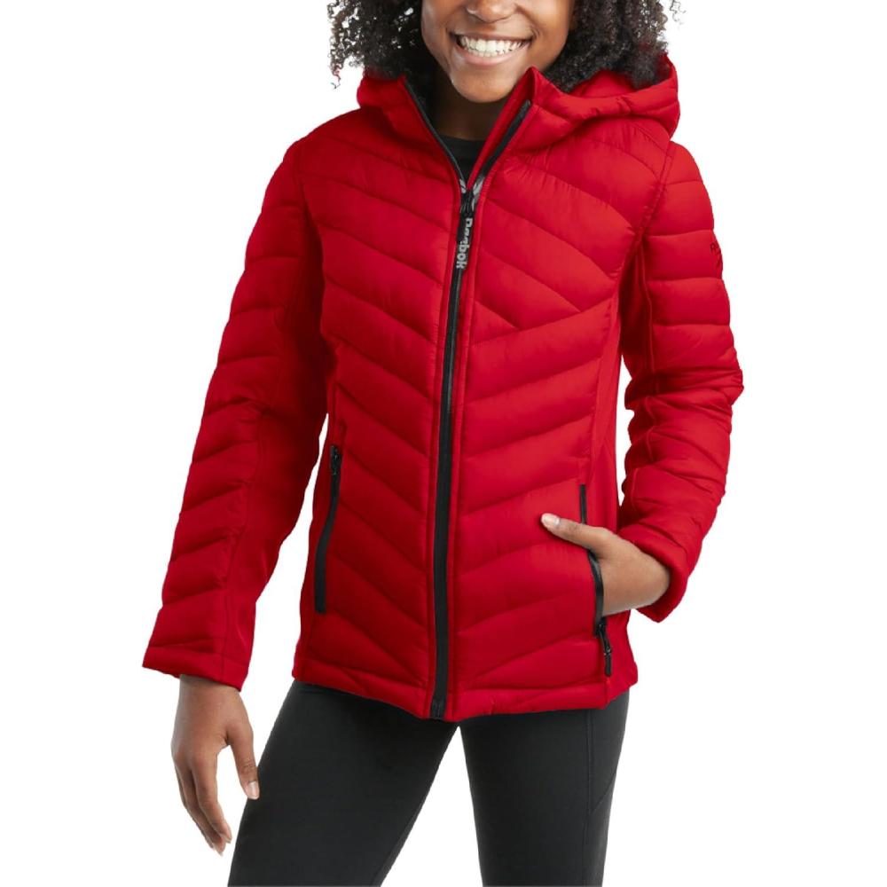 imageReebok Girls Winter Jacket  Weather Resistant Hooded Quilted Puffer Parka Girls Jacket  Lightweight Warm Winter CoatVector Red