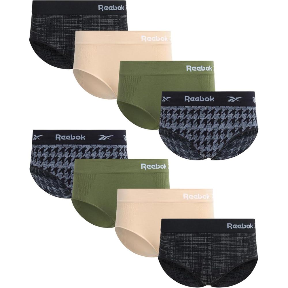 imageReebok Hipster Panties for Women  8 Pack Stretch Performance Seamless Underwear with Relaxed Tagless Waist SXLBlackCreamGreenGrey