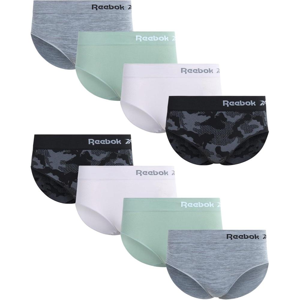imageReebok Hipster Panties for Women  8 Pack Stretch Performance Seamless Underwear with Relaxed Tagless Waist SXLBlackGreenLilyGrey